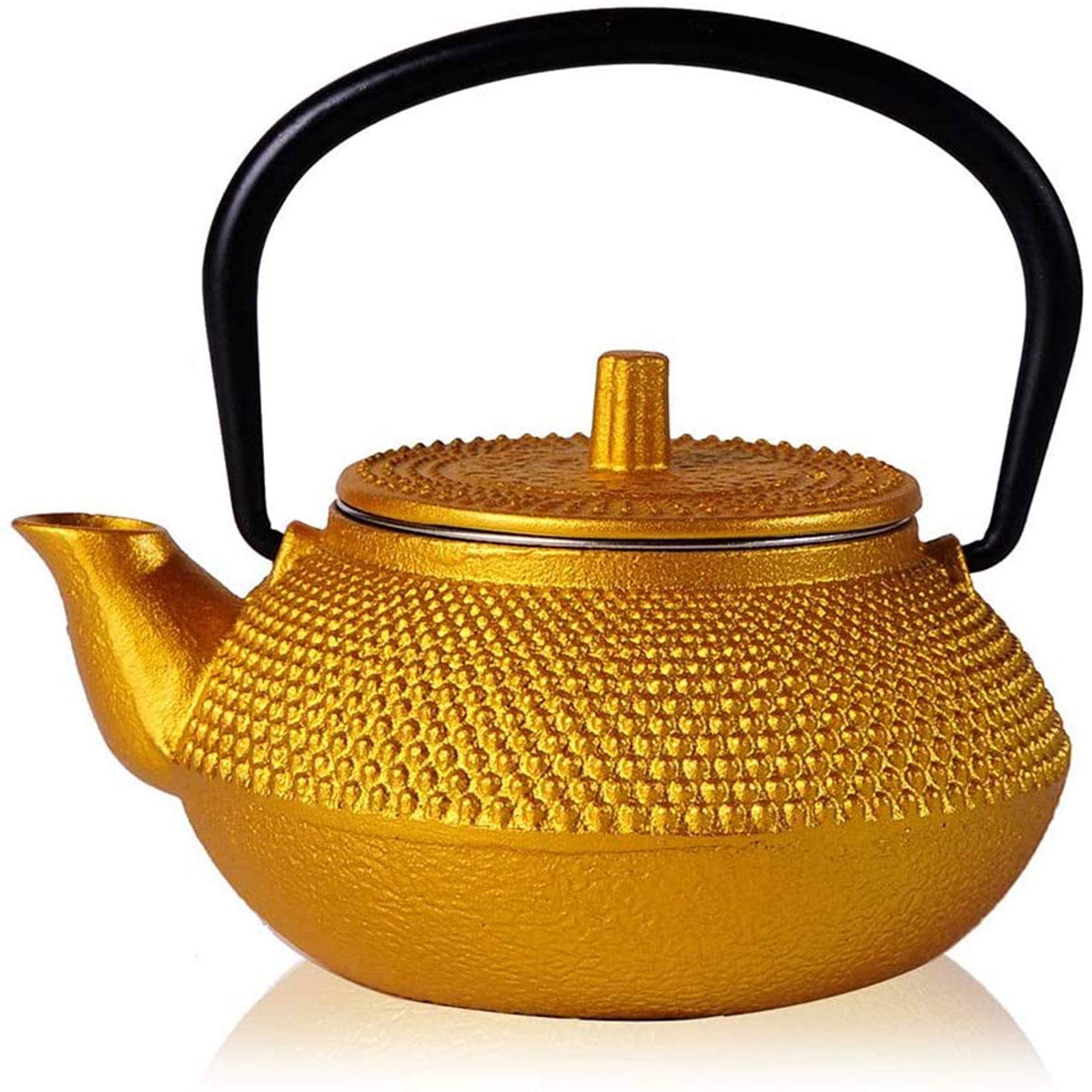 Premium Japanese Style Cast Iron Teapot (Tetsubin) - 0.3L (300ml) Handcrafted Kung Fu Tea Set with Hobnail Design - Gold Color - Perfect for Traditional Tea Ceremonies & Home Decor
