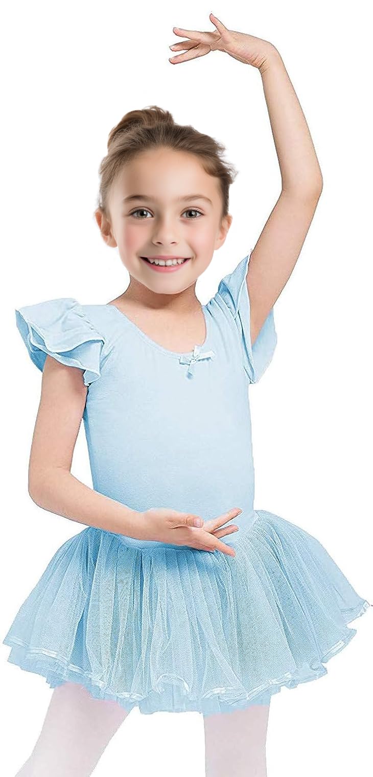 Dancina Girls Ballet Dance Dress - Cotton Skirted Leotard with Tutu & Front Lining | Perfect for Ballet Class, Recitals & Dance Performances