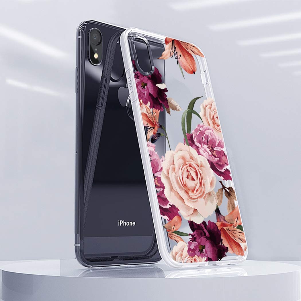 iPhone XR Case for Women - Shockproof Clear Floral TPU Slim Protective Cover for iPhone XR 6.1 inch (Purple Flower) - Perfect for Everyday Use, Work & Travel