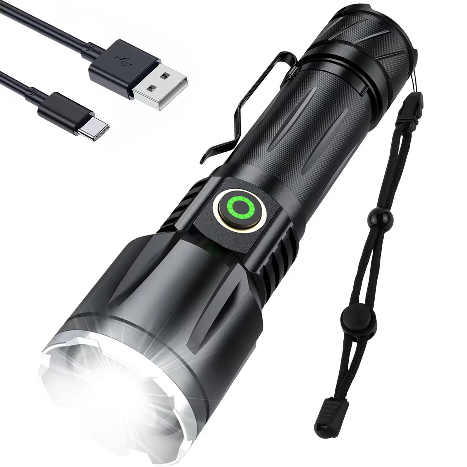 Rechargeable Flashlight 120,000 Lumens - XHP160 Brightest LED Tactical Flashlight with 5 Modes, Zoomable & Waterproof | Super Bright Powerful Flashlight for Camping, Hiking, Emergencies & Outdoor Adventures