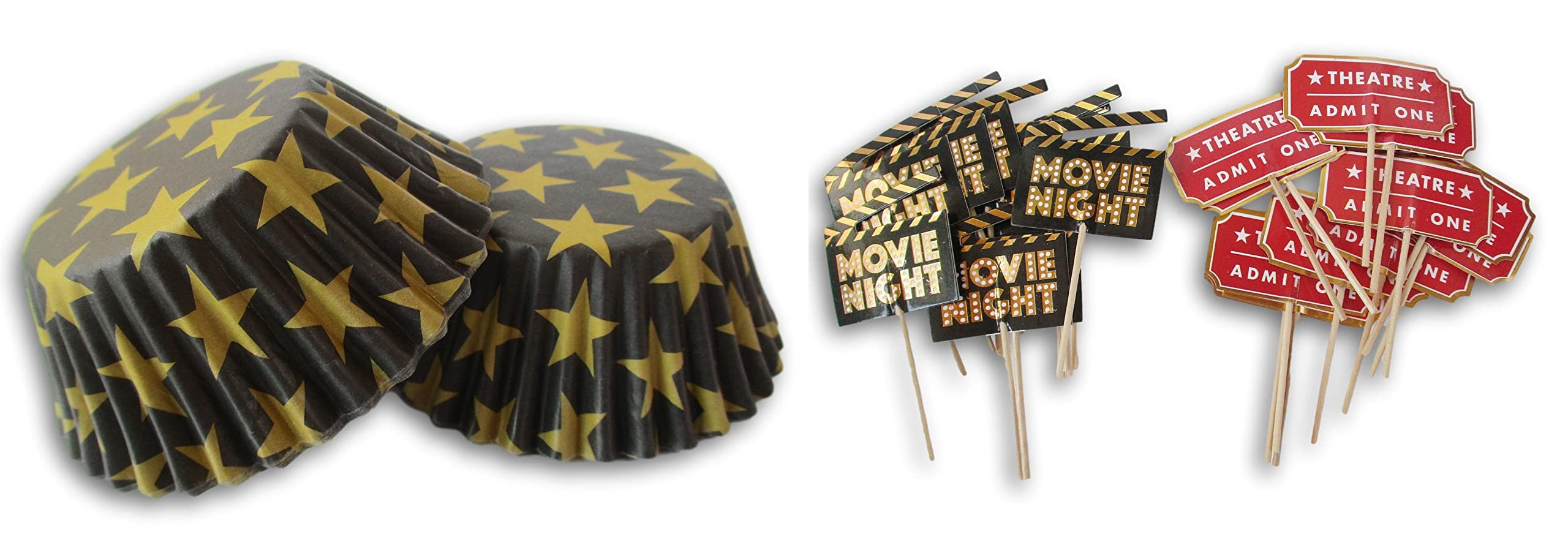 Movie Night Cupcake Decorating Kit - 74pcs Star-Shaped Baking Cups & Film-Themed Toppers for Birthday Parties, Baby Showers & Themed Events
