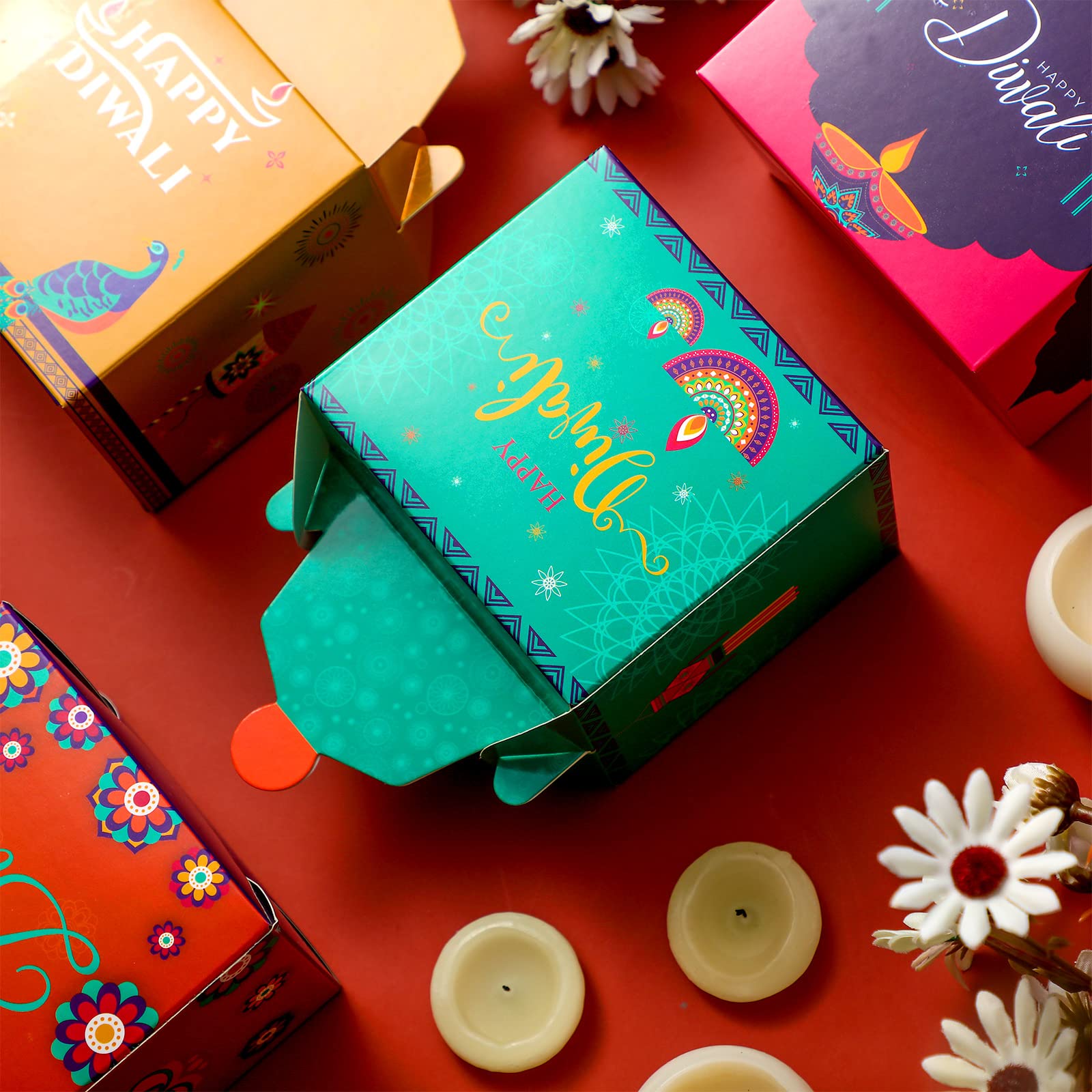 12pcs Diwali Sweet Gift Boxes - Indian Festival Treat Bags for Party Favors & Decor