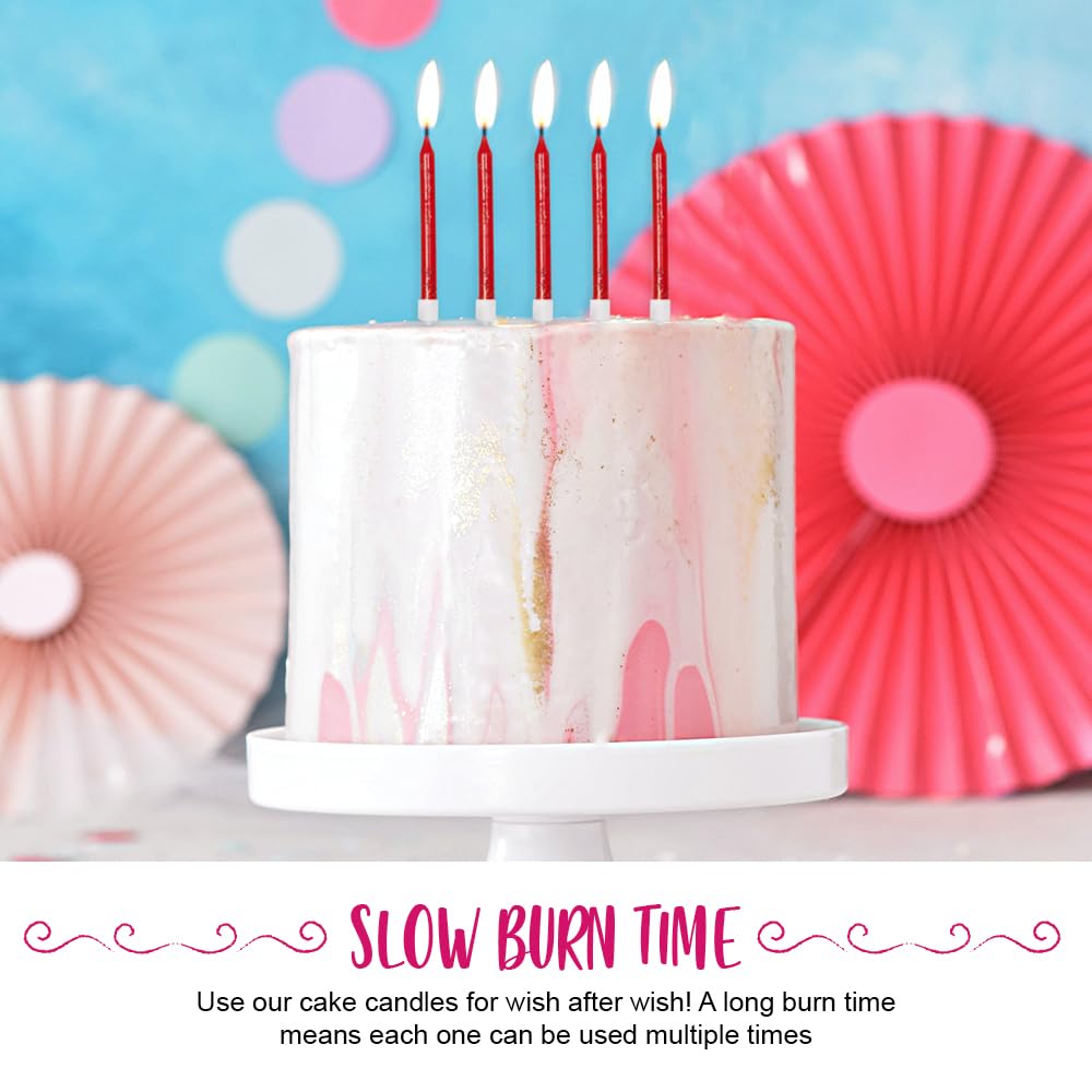 12 Pack Red Glitter Birthday Candles with Holders - 7.5cm Tall Cake Decorations for Birthday Parties, Weddings & Special Celebrations - AHC152