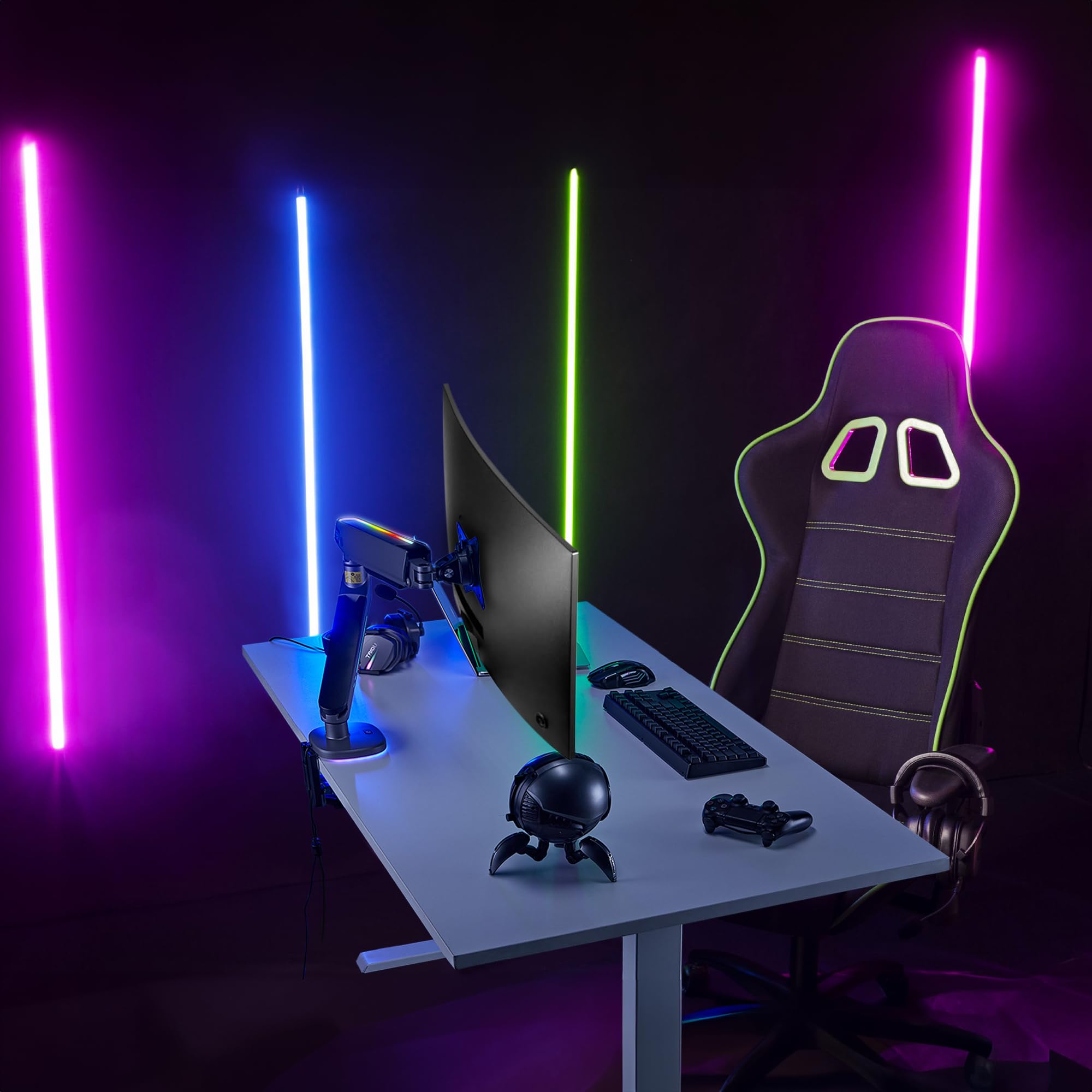 AVLT Single 27”-45” RGB Gaming Monitor Arm Desk Mount with 20 Lighting Modes & Touch Control - Adjustable Height, Swivel, Tilt for Flat/Curved/Ultrawide Screens - Dark Gray | Perfect for Gaming Setup, Home Office & Workstation Ergonomics