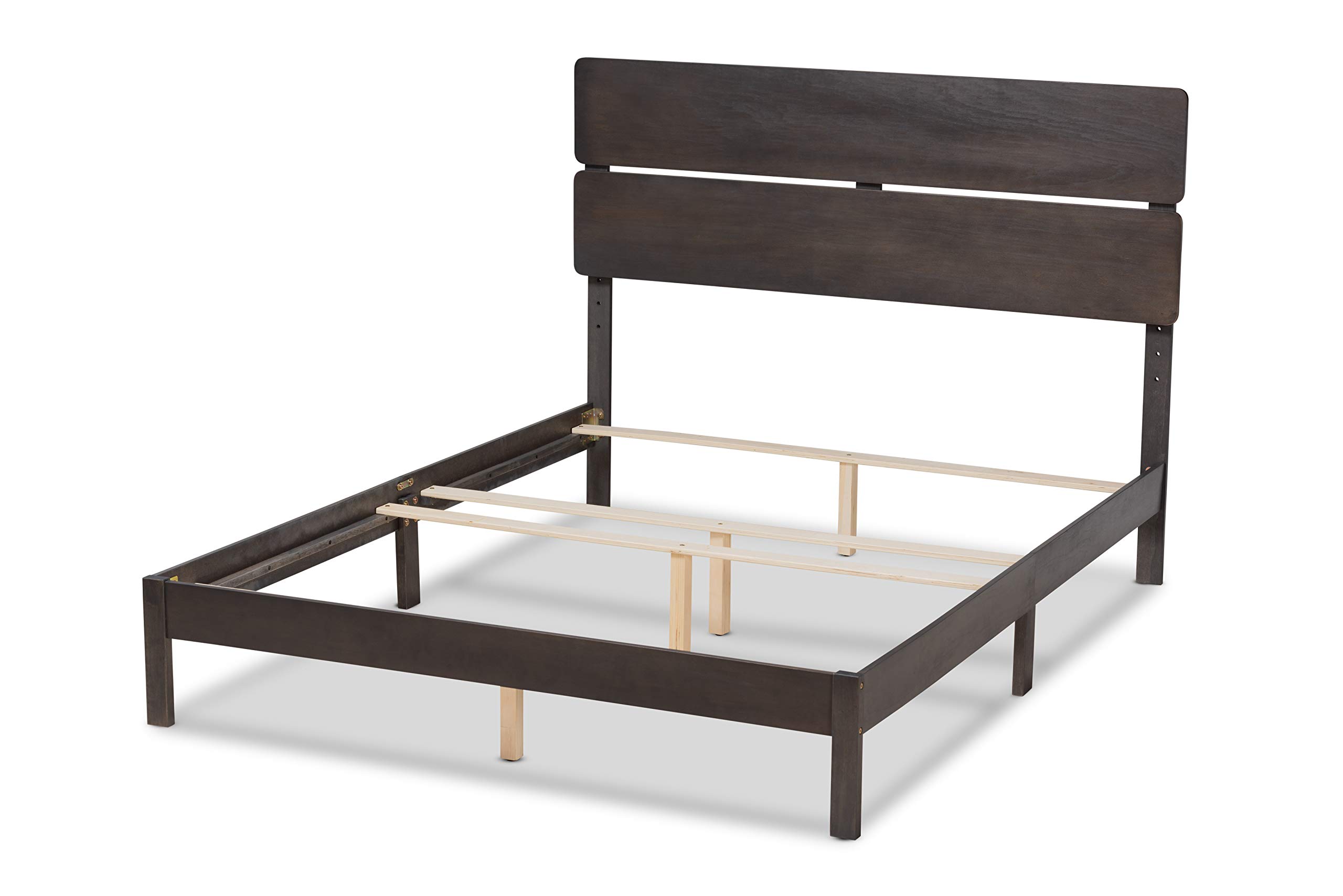 Baxton Studio King Size Bed Frame with Dark Greyish Oak Finish - Requires Box Spring - Perfect for Modern Bedrooms & Master Suites
