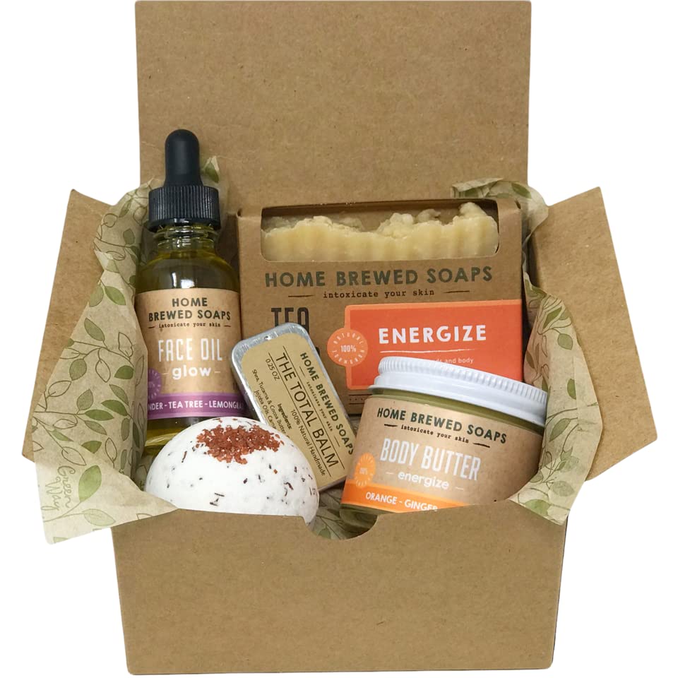 Self Care Gifts for Women - Mothers Day Gift Set with ENERGIZE Home Brewed Soaps - Perfect for Spa Day, Relaxation & Pampering at Home