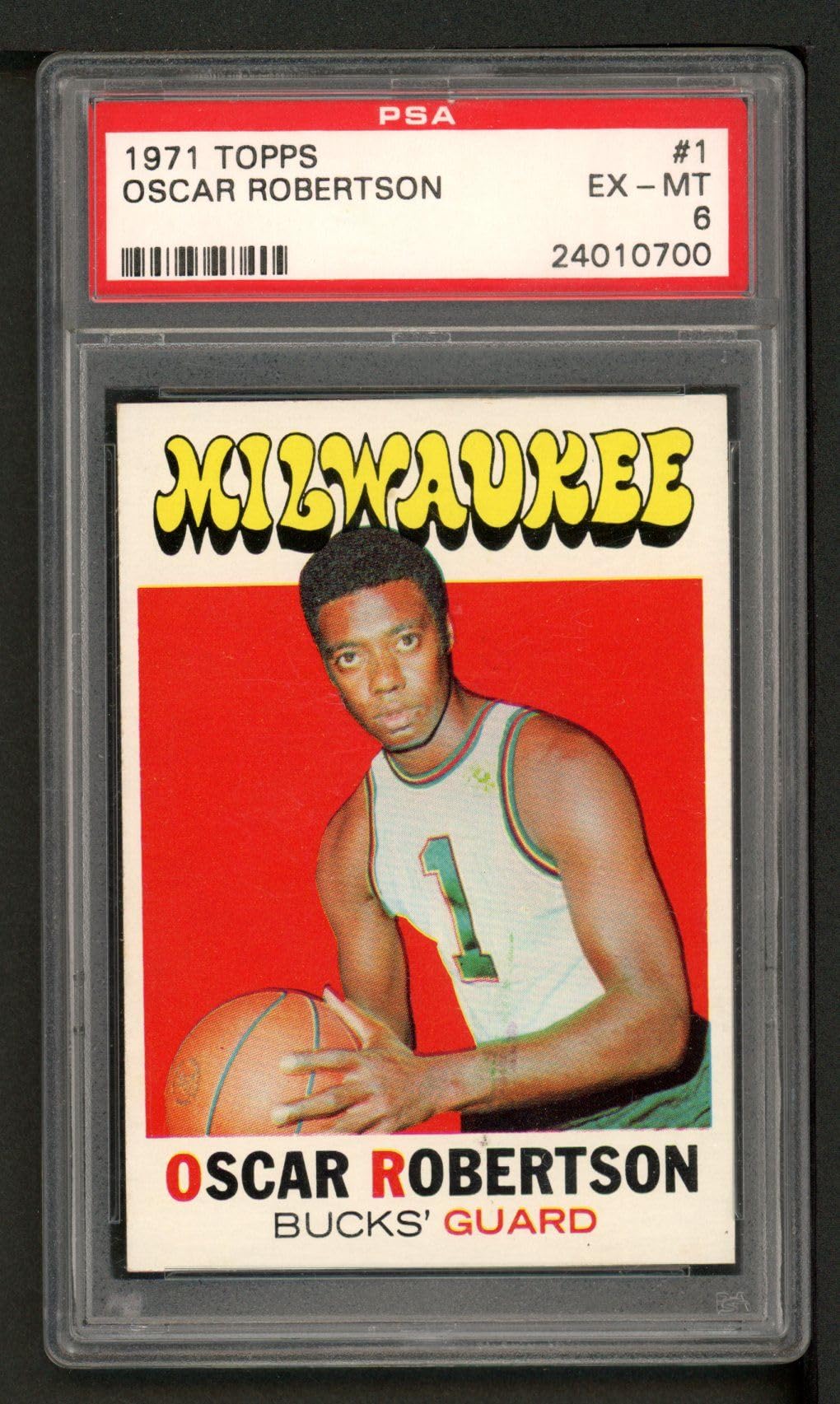 1971 Topps #1 Oscar Robertson Milwaukee Bucks Basketball Card PSA 6 - Vintage NBA Collectible for Sports Memorabilia & Trading Card Enthusiasts - Perfect for Display, Investment, and Basketball Fan Gifts