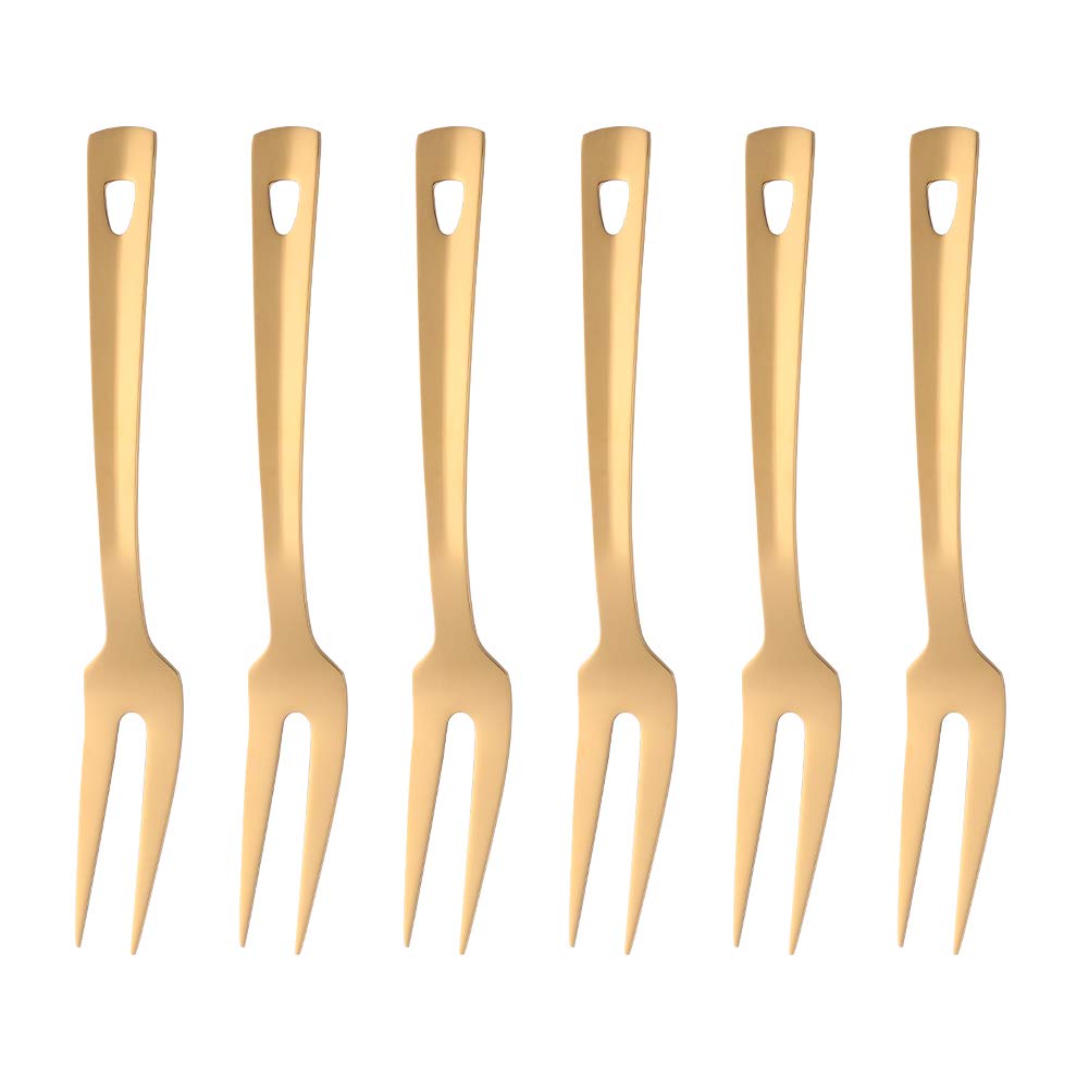 6-Piece Stainless Steel Serving Forks Set - 9.5 Inch Heavy Duty Meat Forks, Dishwasher Safe Flatware for Home Kitchen & Restaurant Use - Perfect for BBQs, Buffets & Catering Events (Gold, Set of 12)