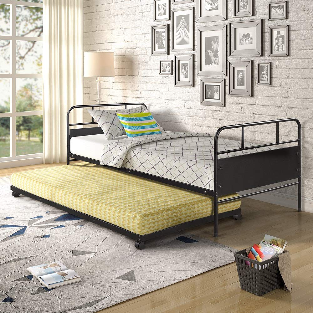 Metal Twin Daybed with Trundle - Sturdy Platform Bed Frame with Headboard & Footboard for Kids & Guest Rooms - Black | Perfect for Sleepovers, Small Spaces & Extra Bedding Storage