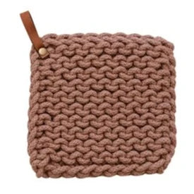 Fall Hues Crocheted Pot Holder with Leather Loop - Heat Resistant Kitchen Accessory for Cooking, Baking & Serving - Perfect for Thanksgiving & Christmas Gifts