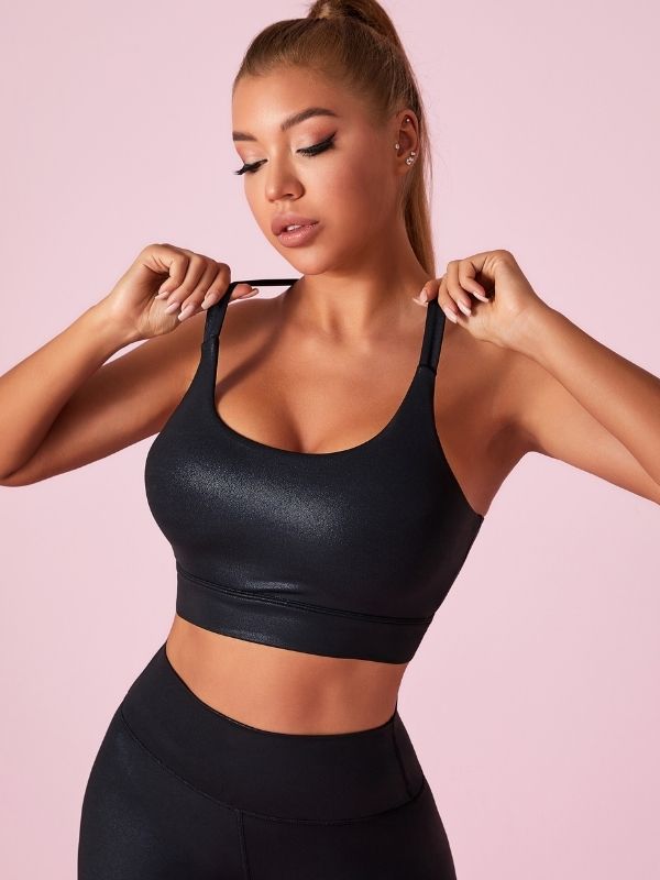 ZASUWA Women's Matte Leather Sports Bra - I-Shaped Support for Yoga, Running & Gym Workouts - High-Impact Workout Top for Active Lifestyles