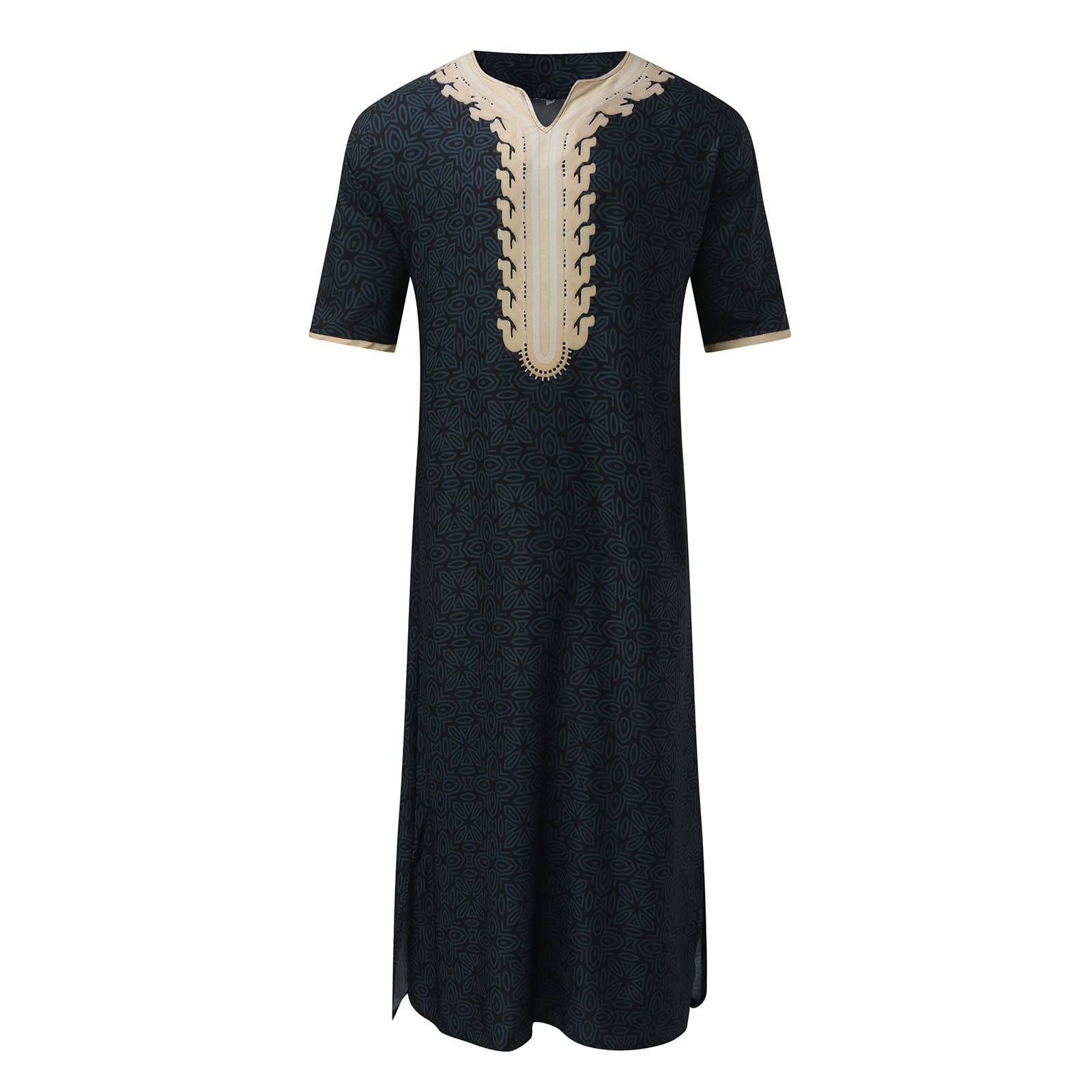 Men's Muslim Kurta Thobe with Pocket - Long Sleeve Round Neck Kaftan for Big & Tall - Perfect for Eid, Ramadan & Special Occasions