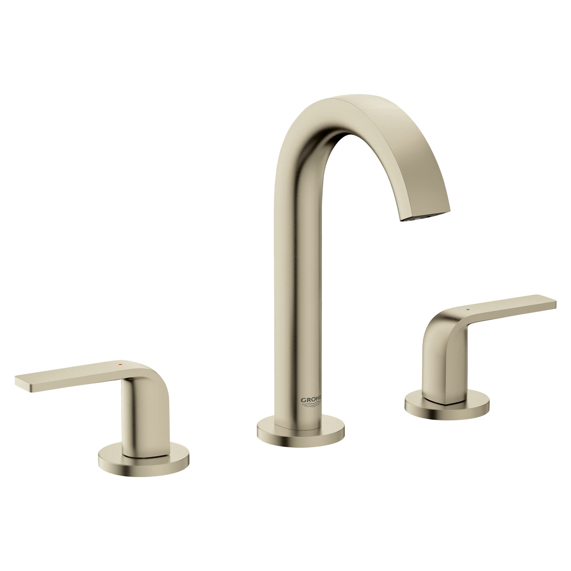 Grohe 20597EN0 Brushed Nickel Deck Mount Bathroom Sink Faucet - Modern Single Handle Waterfall Spout for Bathroom Vanity and Powder Room (8 Inch Centerset)