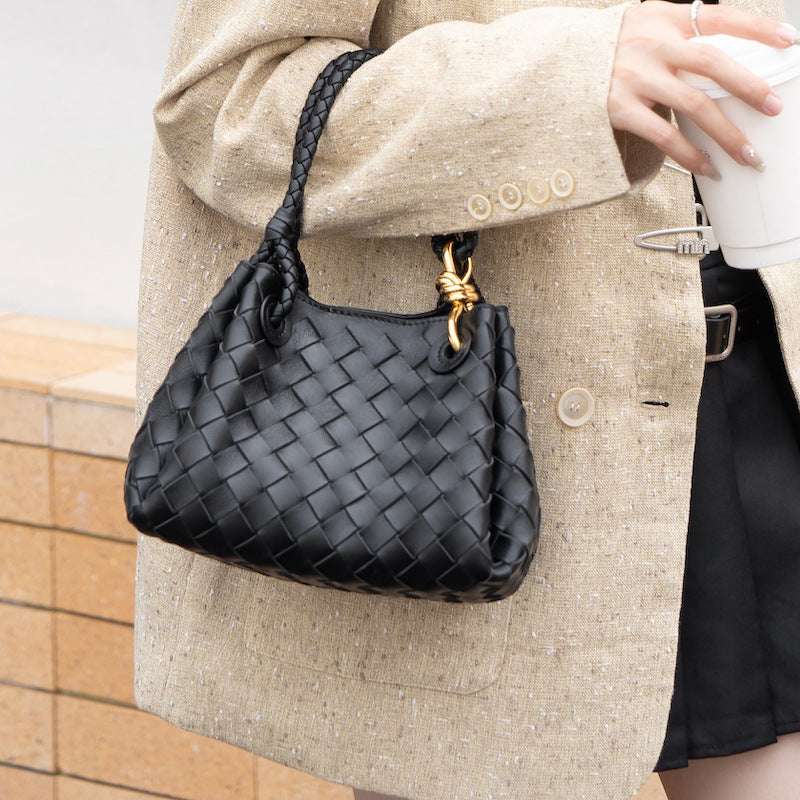 Hand Woven Leather Bucket Bag for Women - Stylish Crossbody Purse with Adjustable Strap - Perfect for Work, Travel & Everyday Use