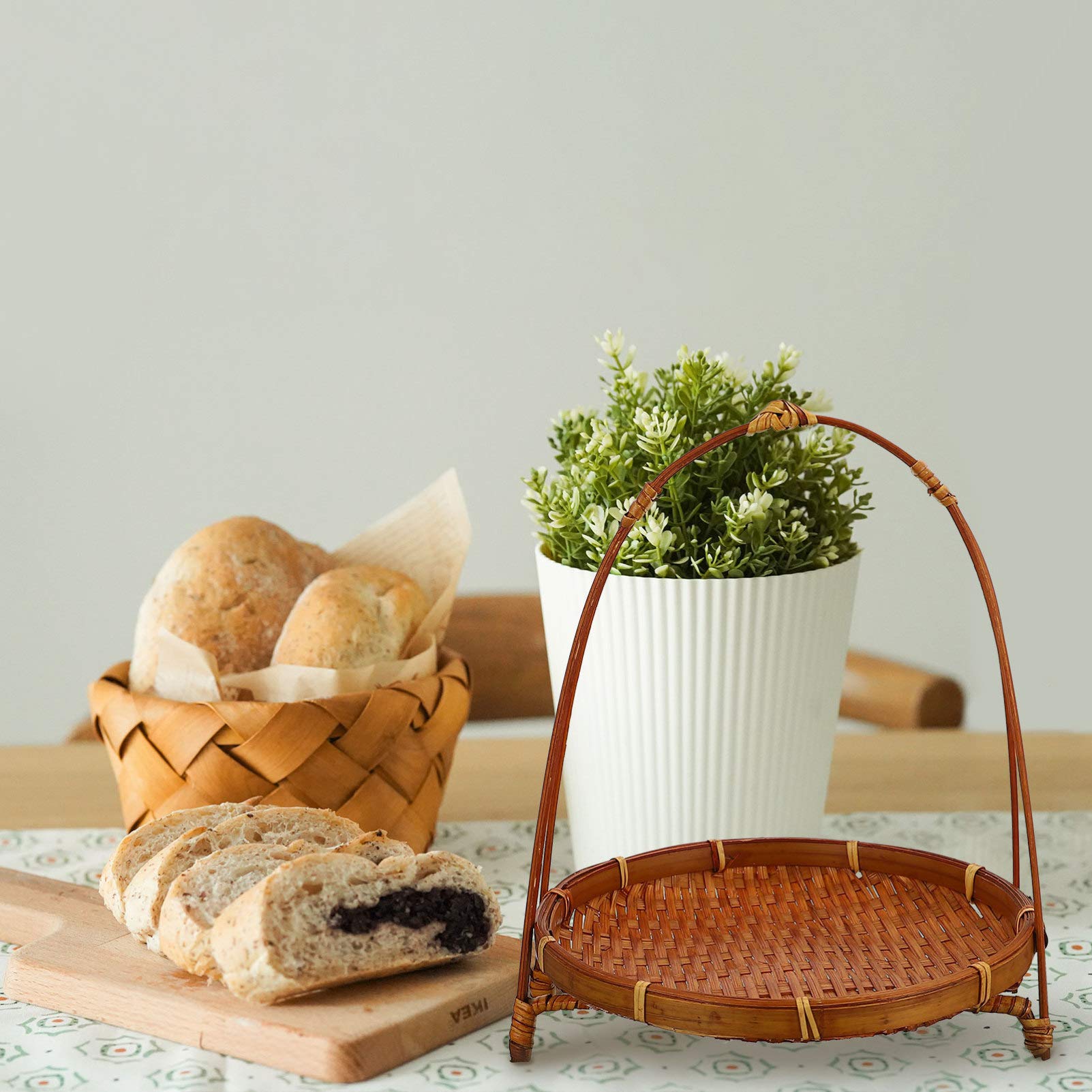 Eco-Friendly Woven Bamboo Basket - Round Rattan Tray for Fruits, Bread, Snacks & Candy | Natural Wicker Organizer for Kitchen, Dining Table & Home Decor | Perfect for Picnics, Parties & Gift Giving