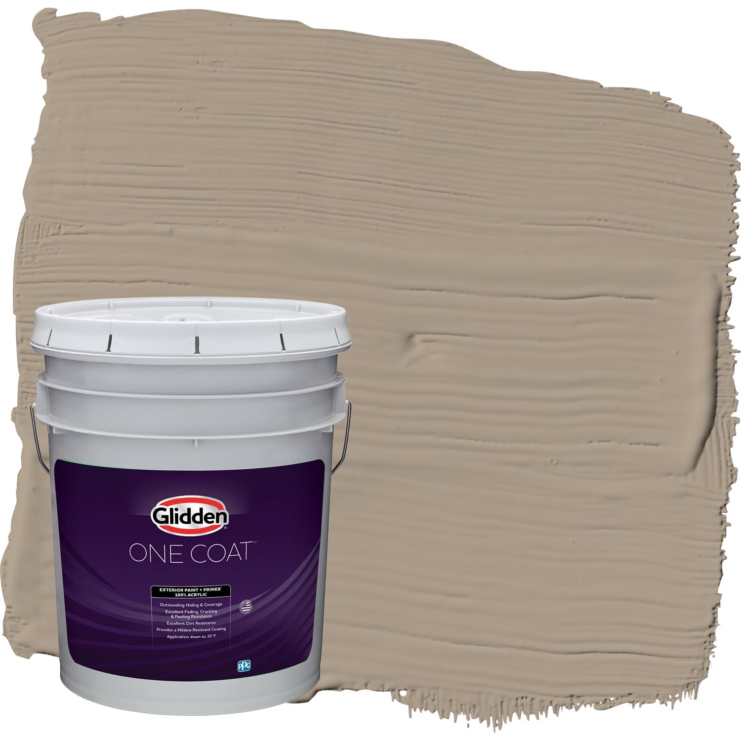 Glidden Exterior Paint and Primer in One - Greige/Diversion, Flat Finish, 5-Gallon Bucket | One-Coat Coverage for Houses, Fences & Outdoor Projects
