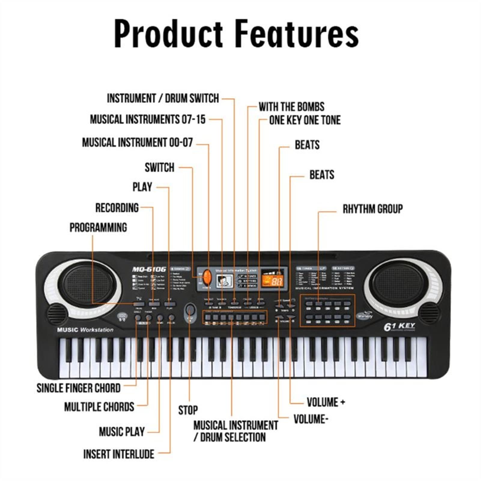 61-Key Electronic Keyboard Piano with Microphone - Portable Digital Piano Organ for Beginners & Kids - Perfect for Home Practice, Music Lessons & Live Performances