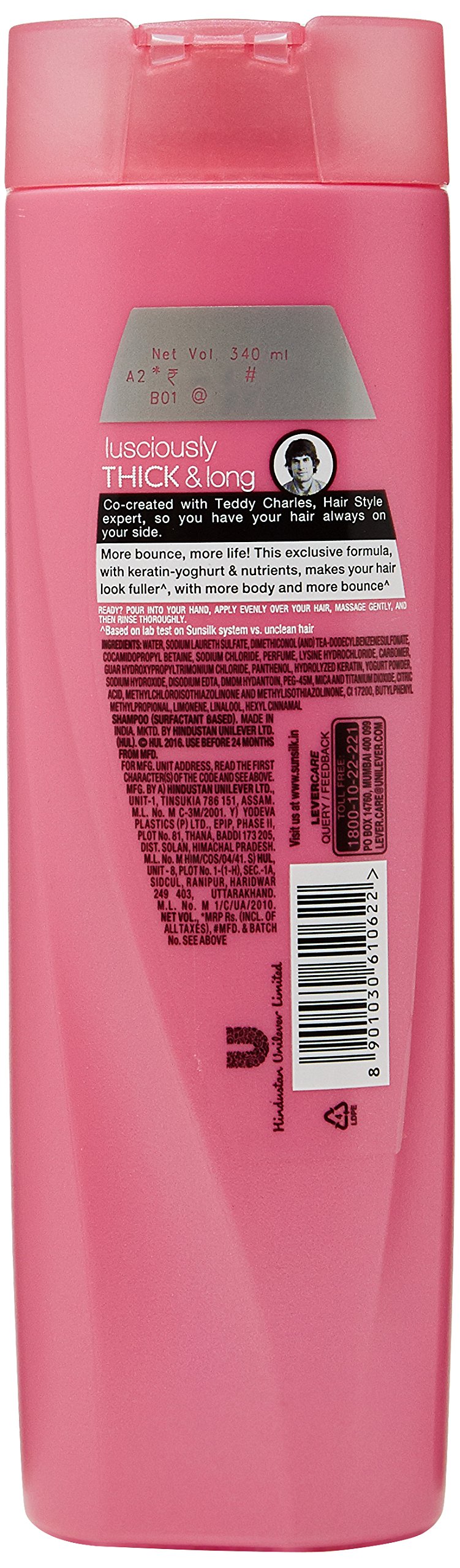 Sunsilk Lusciously Thick & Long Shampoo 340ml - Hair Growth & Volume Boost for Thicker, Longer Hair - Perfect for Daily Use & Damaged Hair Care