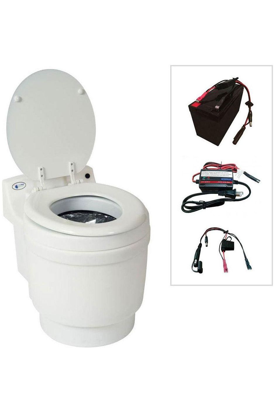 Laveo Dry Flush DF1045 Portable Toilet with Battery, Cable & Charger - Compact, Odor-Free & Battery-Powered for Camping, RV Travel & Emergency Use