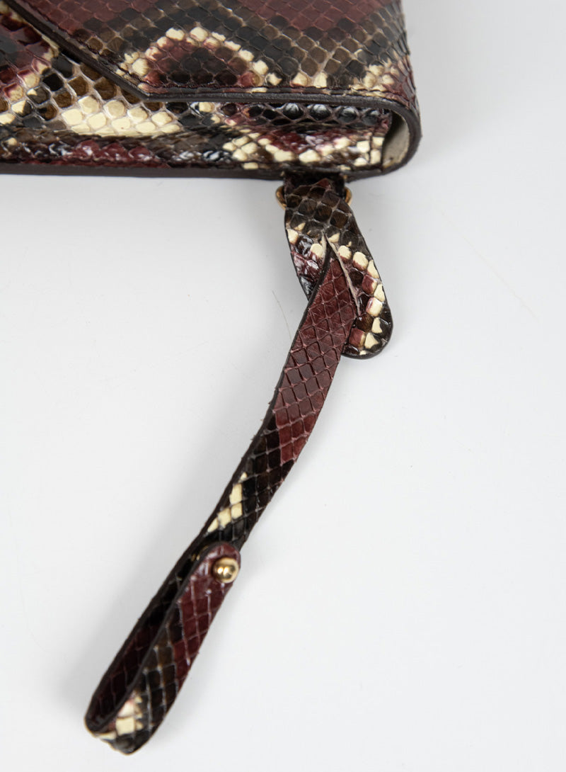 Salvatore Ferragamo Bordeaux Python Effect Clutch Purse - Elegant Evening Bag for Women, Perfect for Parties, Weddings & Special Occasions