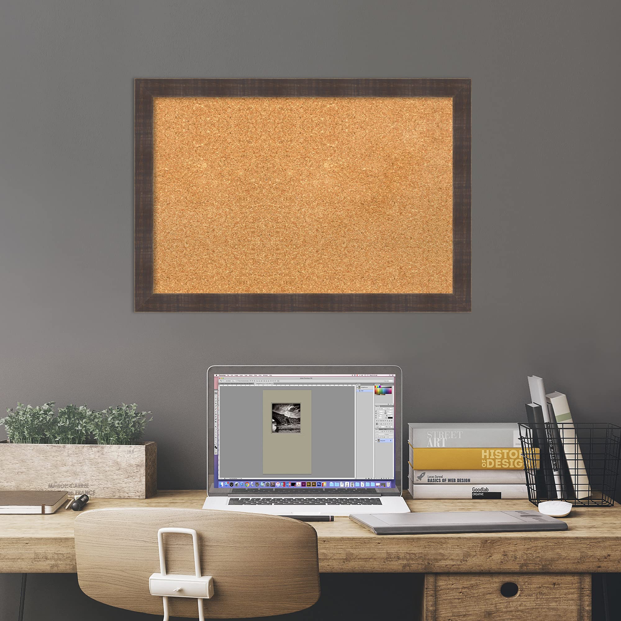 Amanti Art 18x26 Natural Cork Board with Brown Wood Frame - Rustic Farmhouse Pinboard for Office & Home Organization - Perfect for Vision Boards, Memo Displays & Wall Decor