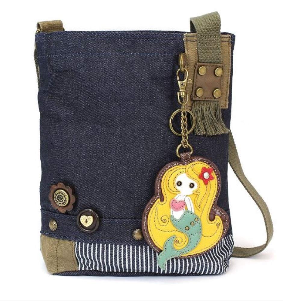 Chala Mermaid Patch Crossbody Bag for Women - Stylish Denim Shoulder Purse with Unique Mermaid Design, Perfect for Casual Outings, Beach Trips and Everyday Use