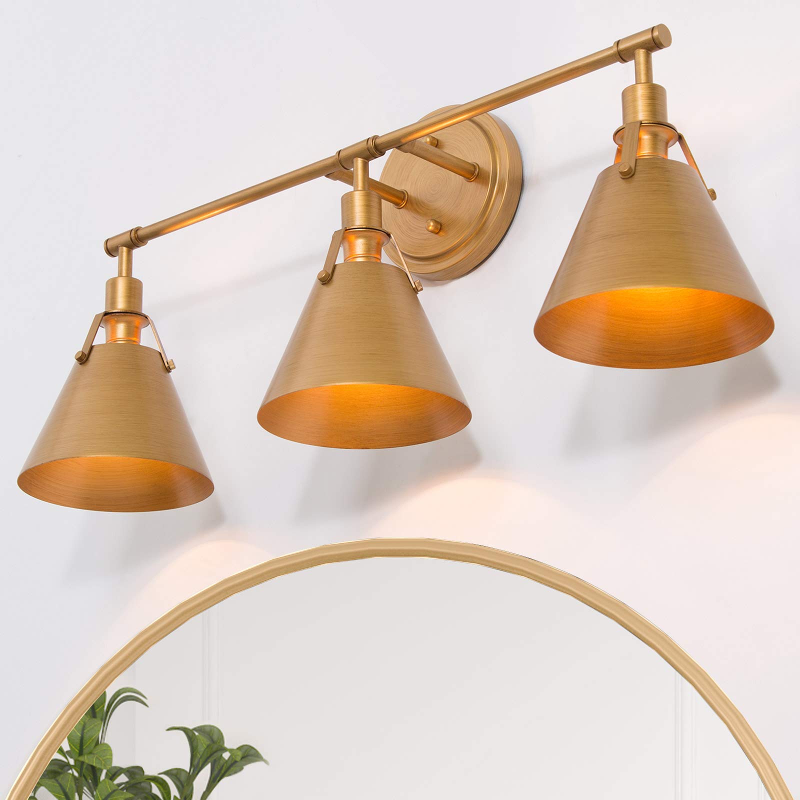 Classy Leaves Gold Bathroom Vanity Light Fixture - 3-Light Antique Brushed Gold Finish - 25.5