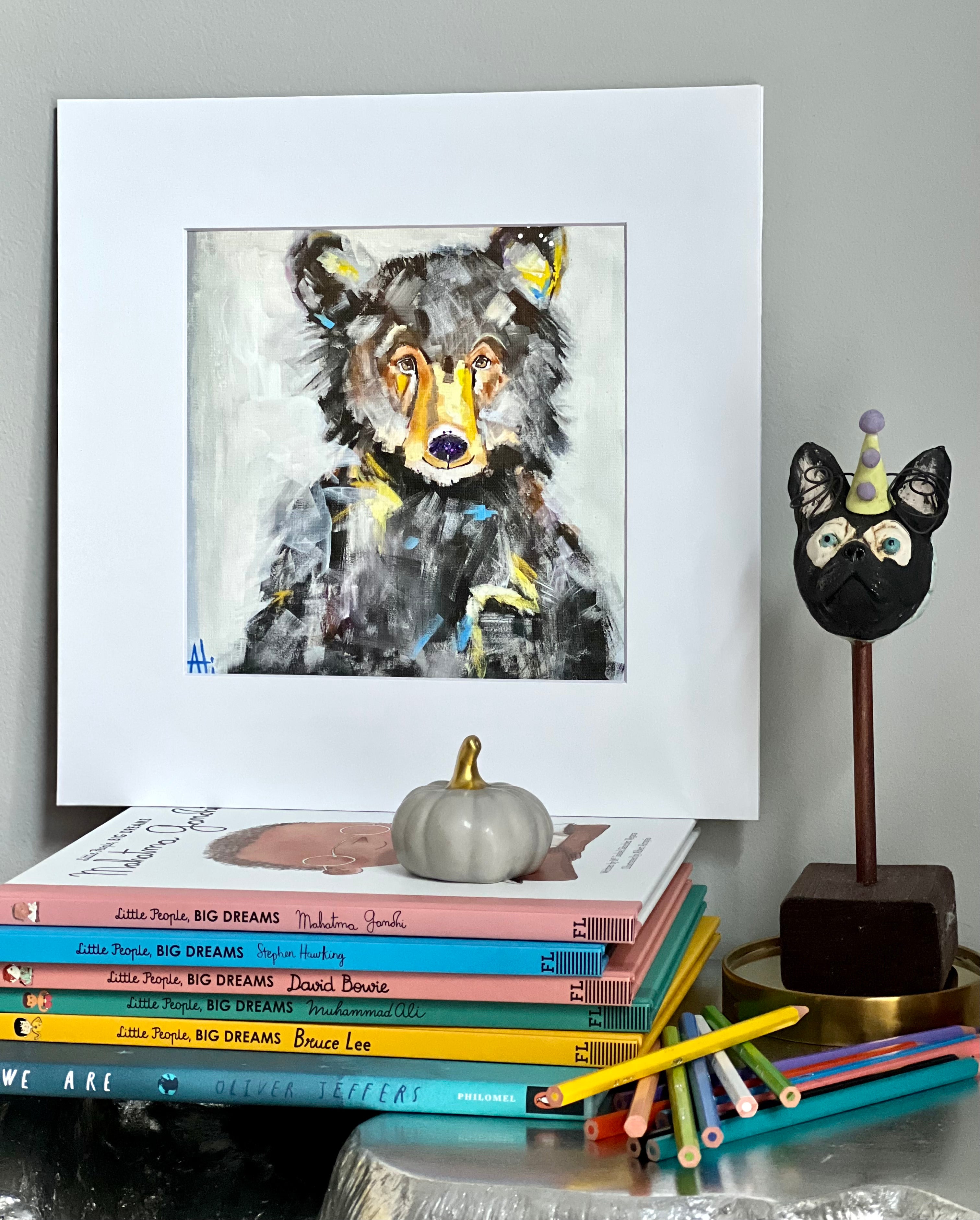 Bearoness Hand-Embellished 12x12 Canvas Art Print with White Mat - Perfect for Home Decor, Wall Art & Gift Ideas