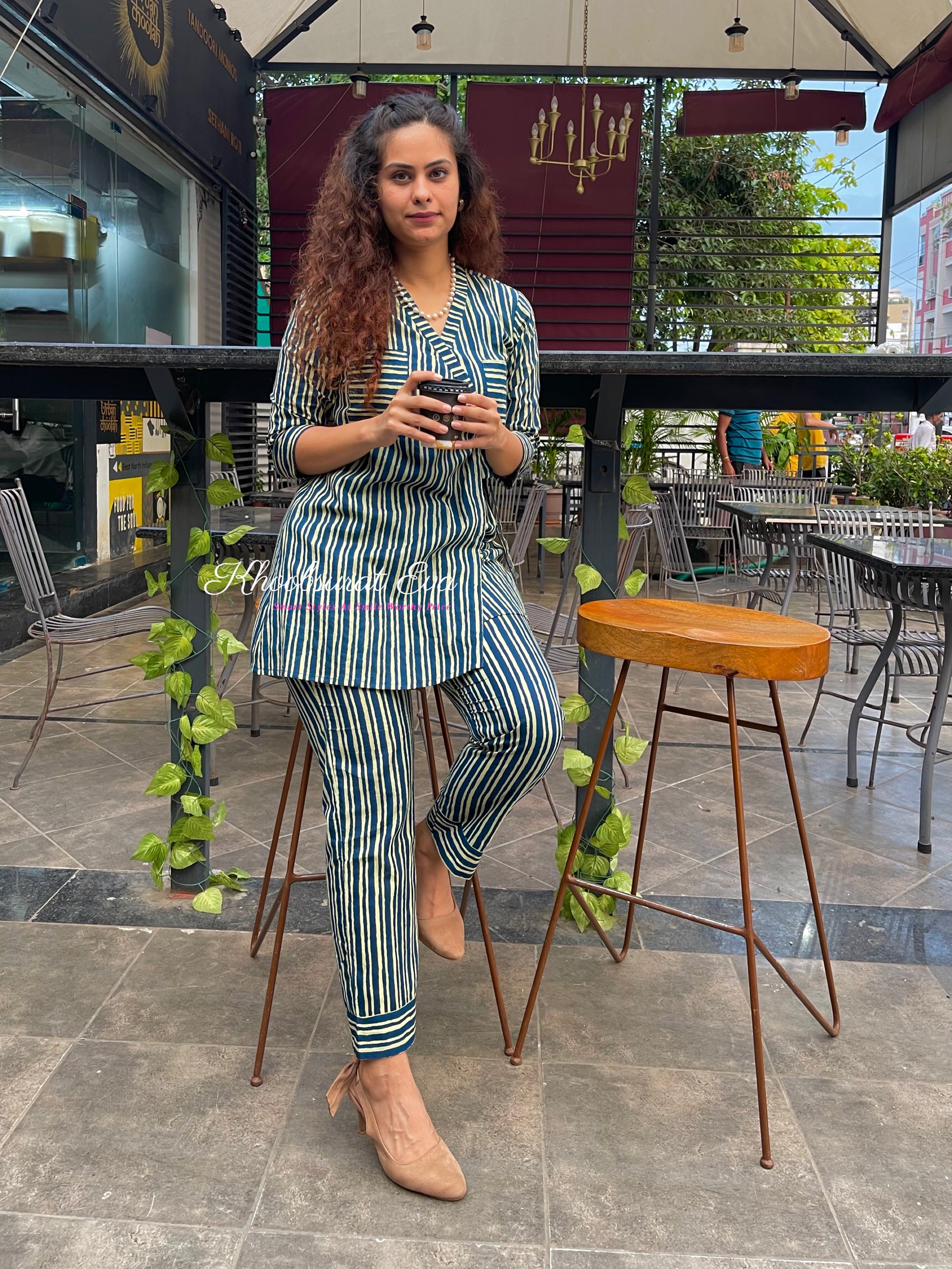 Stylish Blue Striped Co-Ord Set for Women | Trendy Matching Outfit | Perfect for Summer, Beach, and Casual Wear