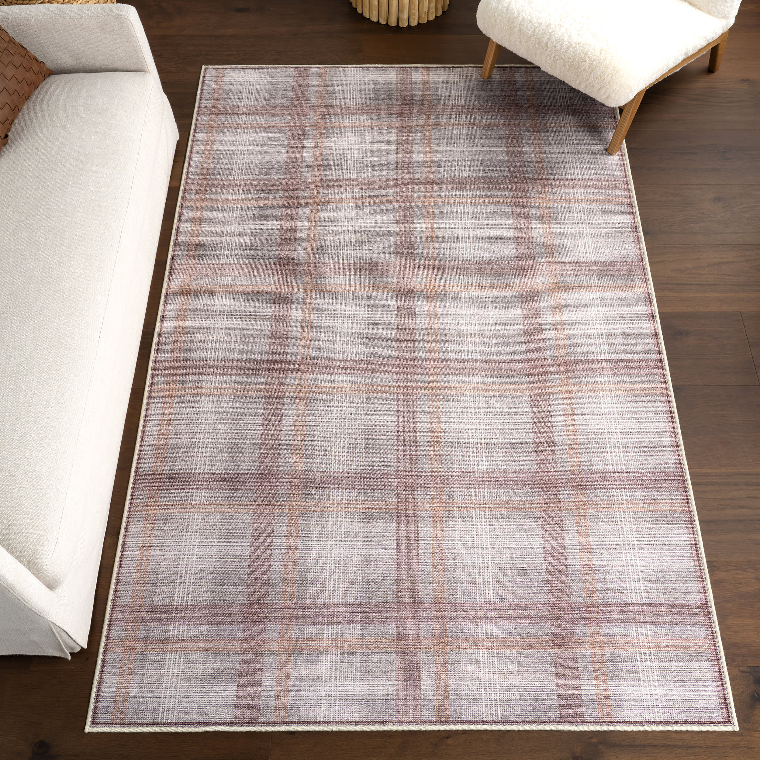 Arietty Spill Proof Washable Rug - Non-Slip Plaid Area Rug for Living Room, Kitchen, Bedroom - Grey Home Decor for Pets & Kids
