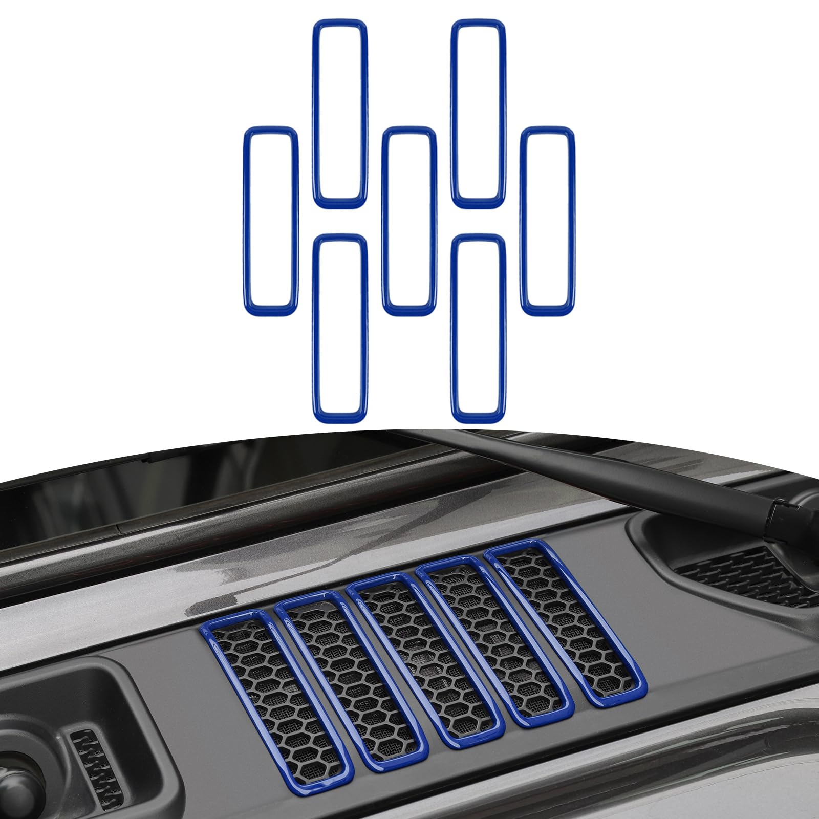 Jeep JL Hood Vents Cover Trim - Blue Exterior Accessories for Wrangler JL/JLU & Gladiator JT (2018-2024) - 7pc Set - Enhance Style & Engine Cooling for Off-Road Adventures