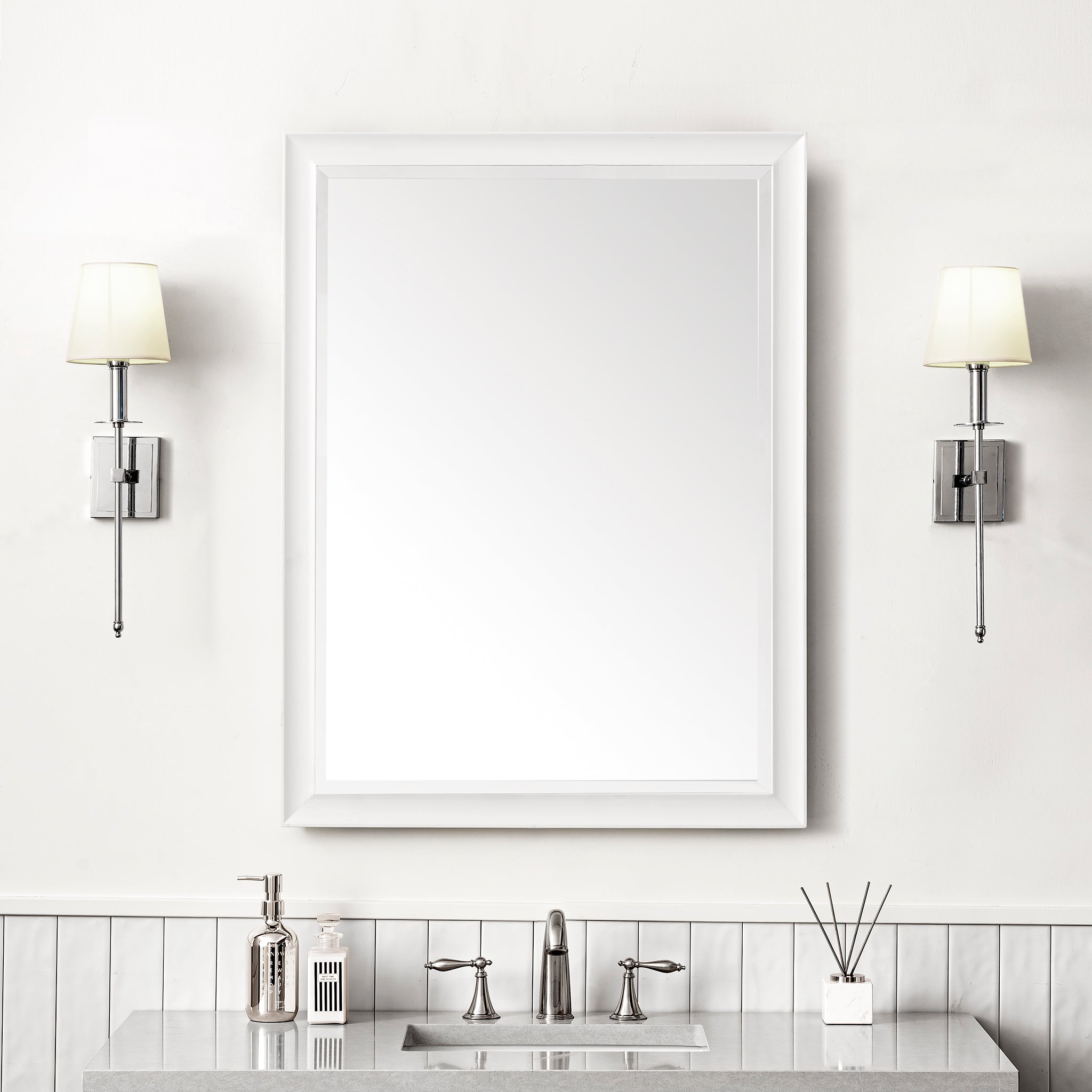 Glenbrooke 30-Inch Wall Mirror in Bright White - Modern Framed Bathroom & Living Room Decor for Home & Office