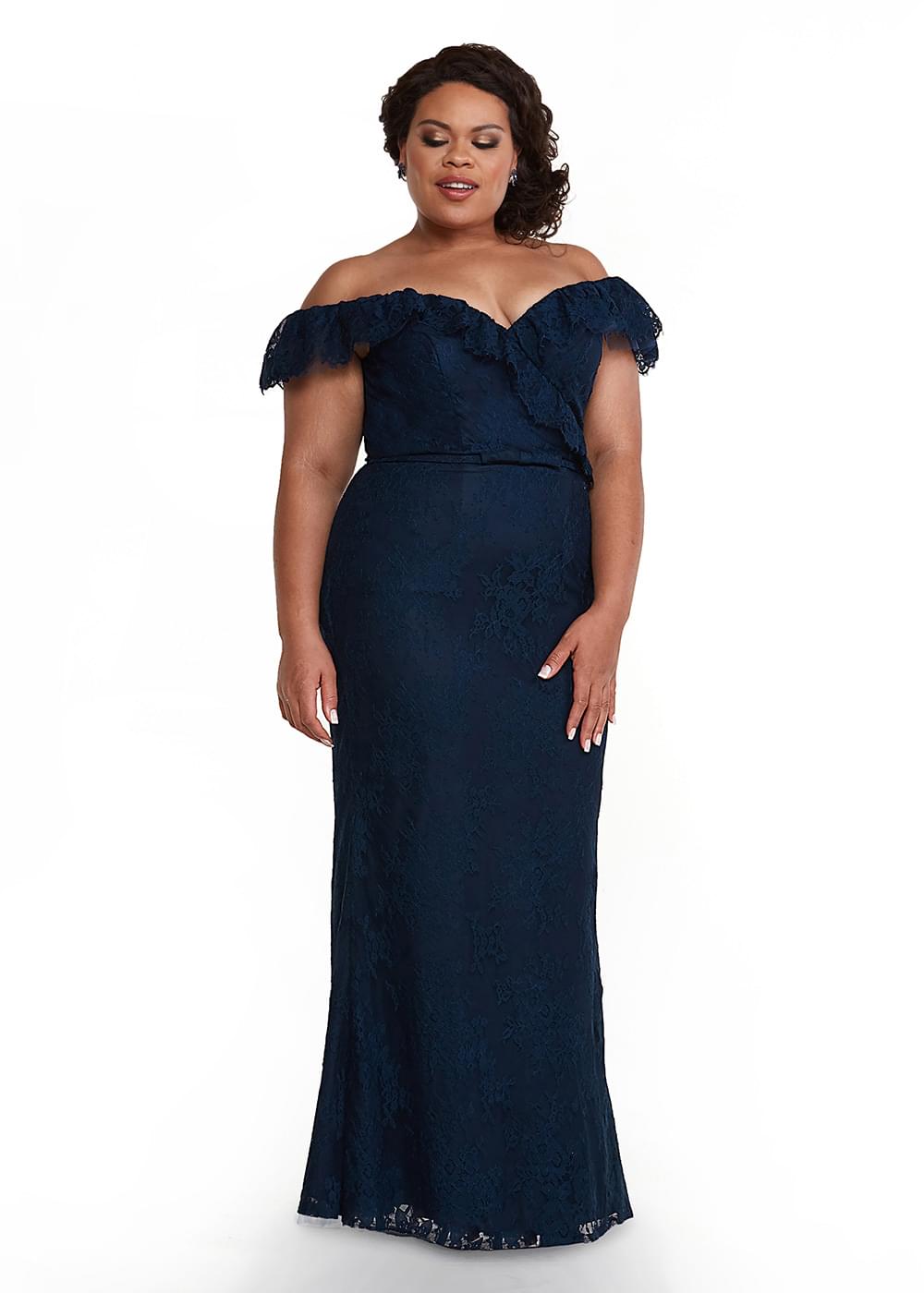 Elegant 80134 Fitted Lace Off-The-Shoulder Bridesmaid Dress with Detachable Lace Belt - Perfect for Weddings, Prom & Formal Events