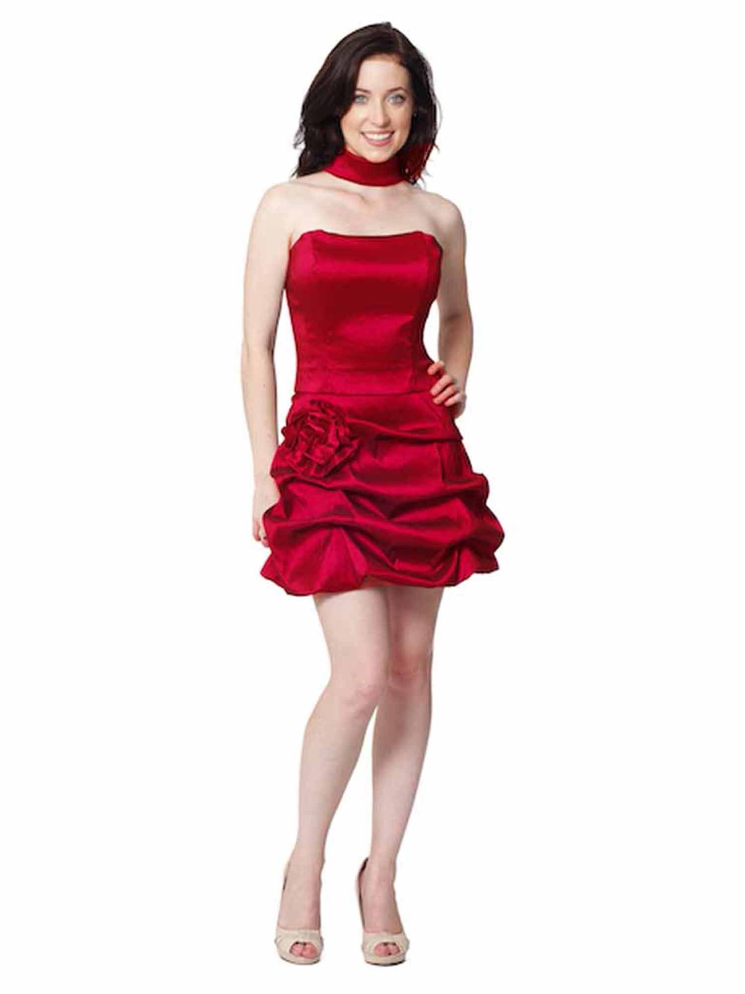 Elegant Red Strapless Cocktail Dress with Structured Gathered Bottom | Perfect for Parties, Weddings & Special Occasions