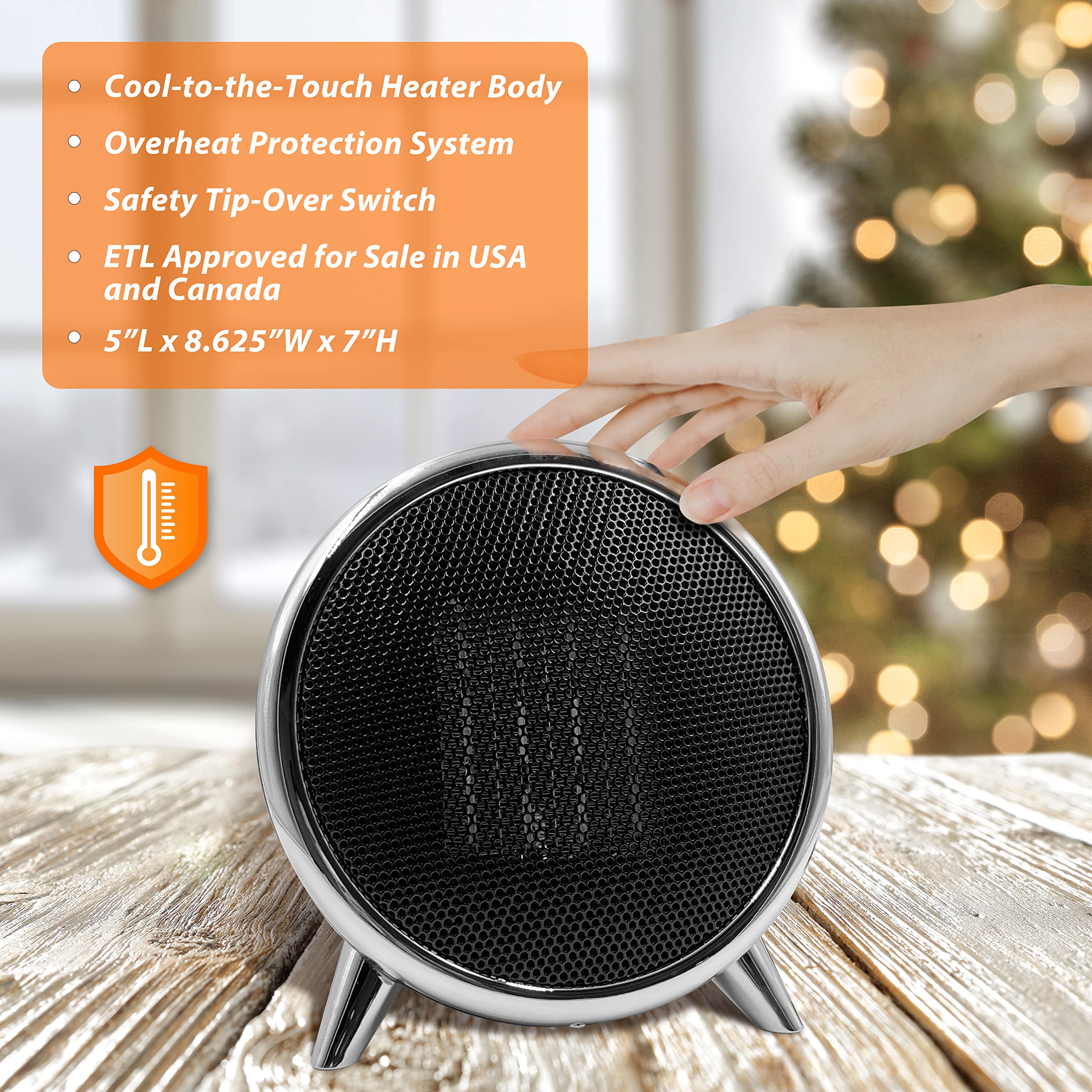 1500W Portable Electric Space Heater with Thermostat - Fast Heating Indoor Heater for Bedroom, Office & Desktop Use - Overheat Protection & Safety Tip-Over Switch - Black