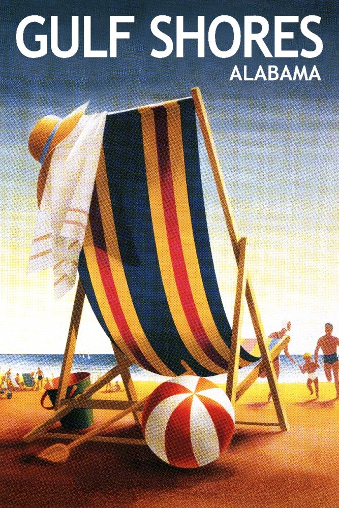 Gulf Shores Alabama Beach Chair and Ball 75780 - 24x36 Signed Art Print, Coastal Wall Decor Poster for Living Room, Bedroom or Beach House