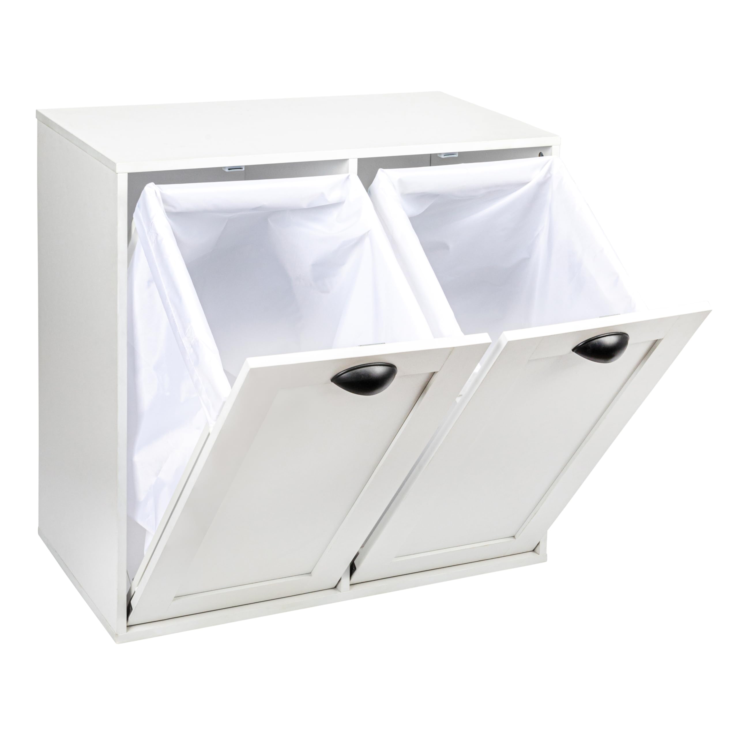 Scandinavian White Laundry Sorter Cabinet - 3-Bag Hamper with Wheels for Bedroom, Closet & Laundry Room Organization | Space-Saving Storage Solution for Towels, Clothes & Linens