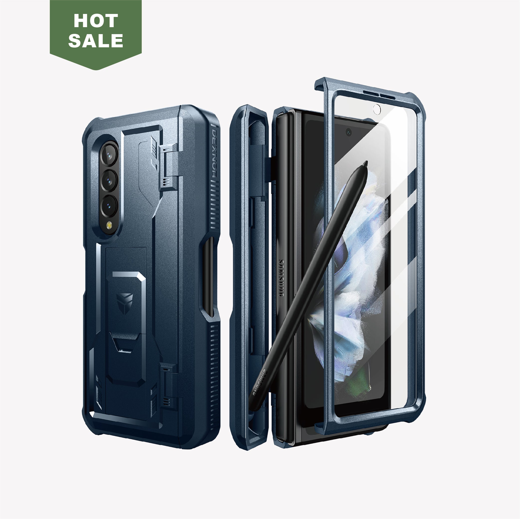 Durable Samsung Galaxy Z Fold 3 Case with Hinge Protection, Built-in Screen Protector & Kickstand | Shockproof Rugged Cover for Work, Travel & Outdoor Activities