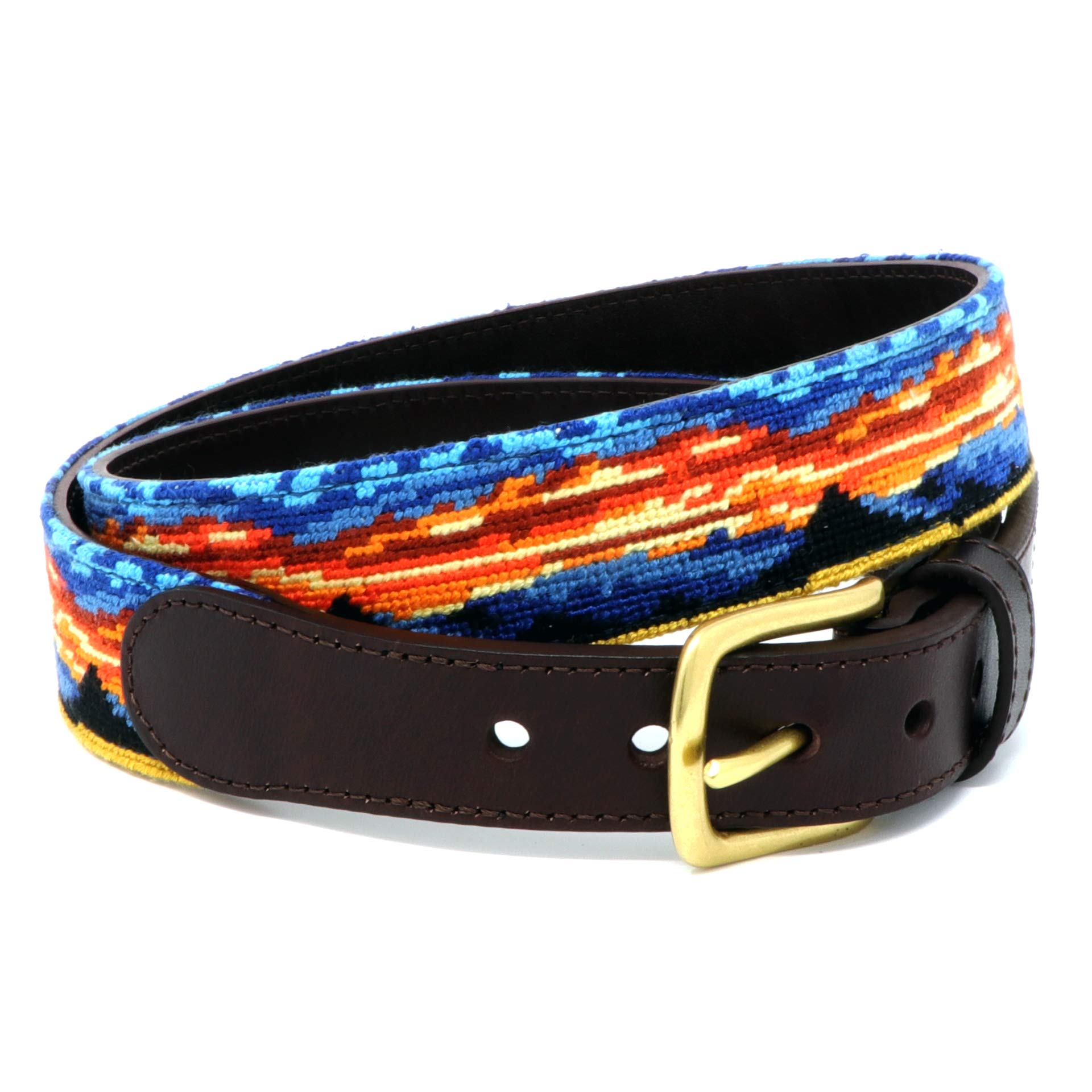Premium Full Grain Leather Needlepoint Belts for Men - Handcrafted with Cotton Thread & Solid Brass Buckle - Ideal for Business, Casual & Formal Occasions