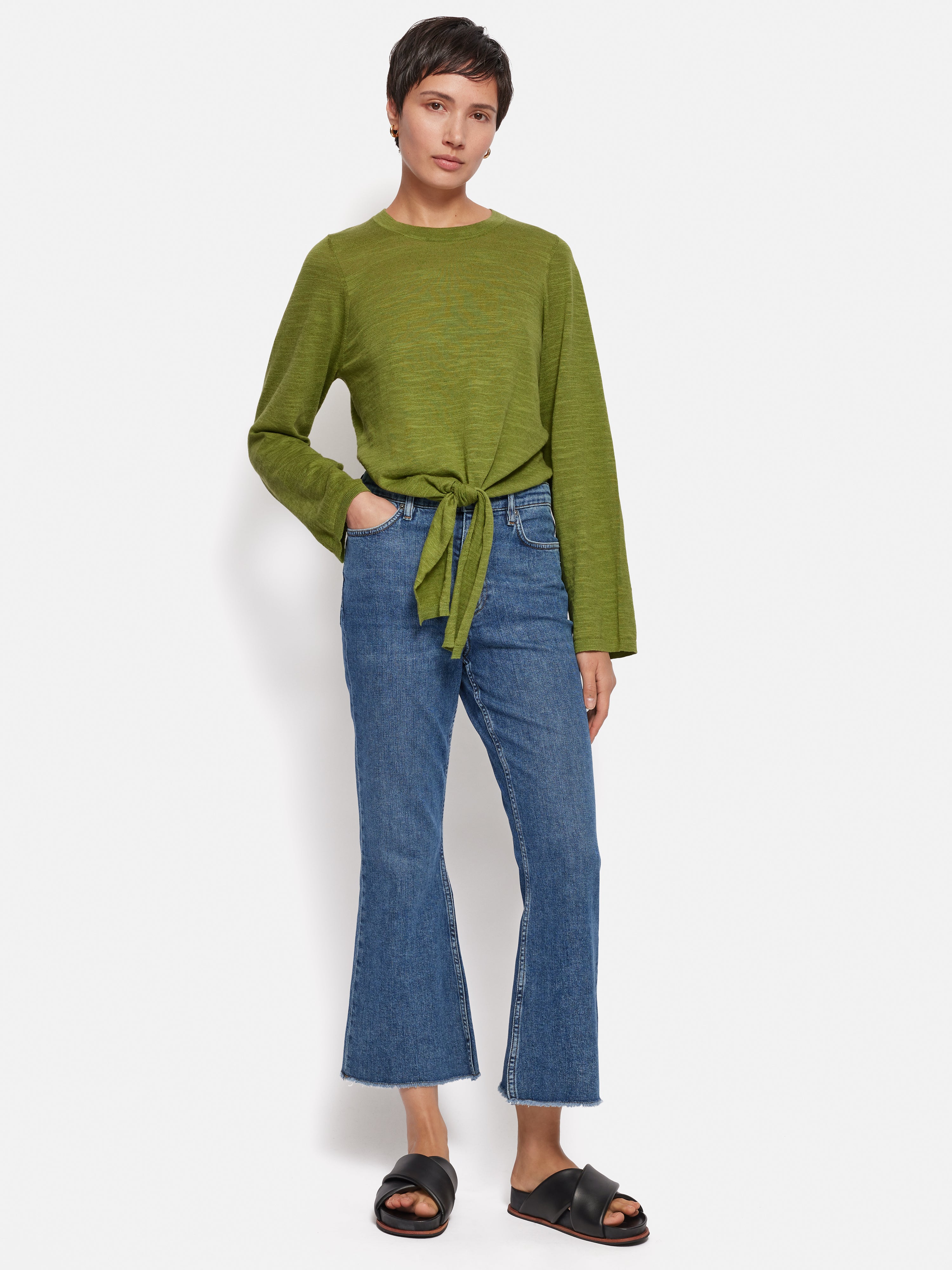 Green Linen Cotton Tie Top for Women - Casual Summer Blouse for Beach, Vacation & Everyday Wear