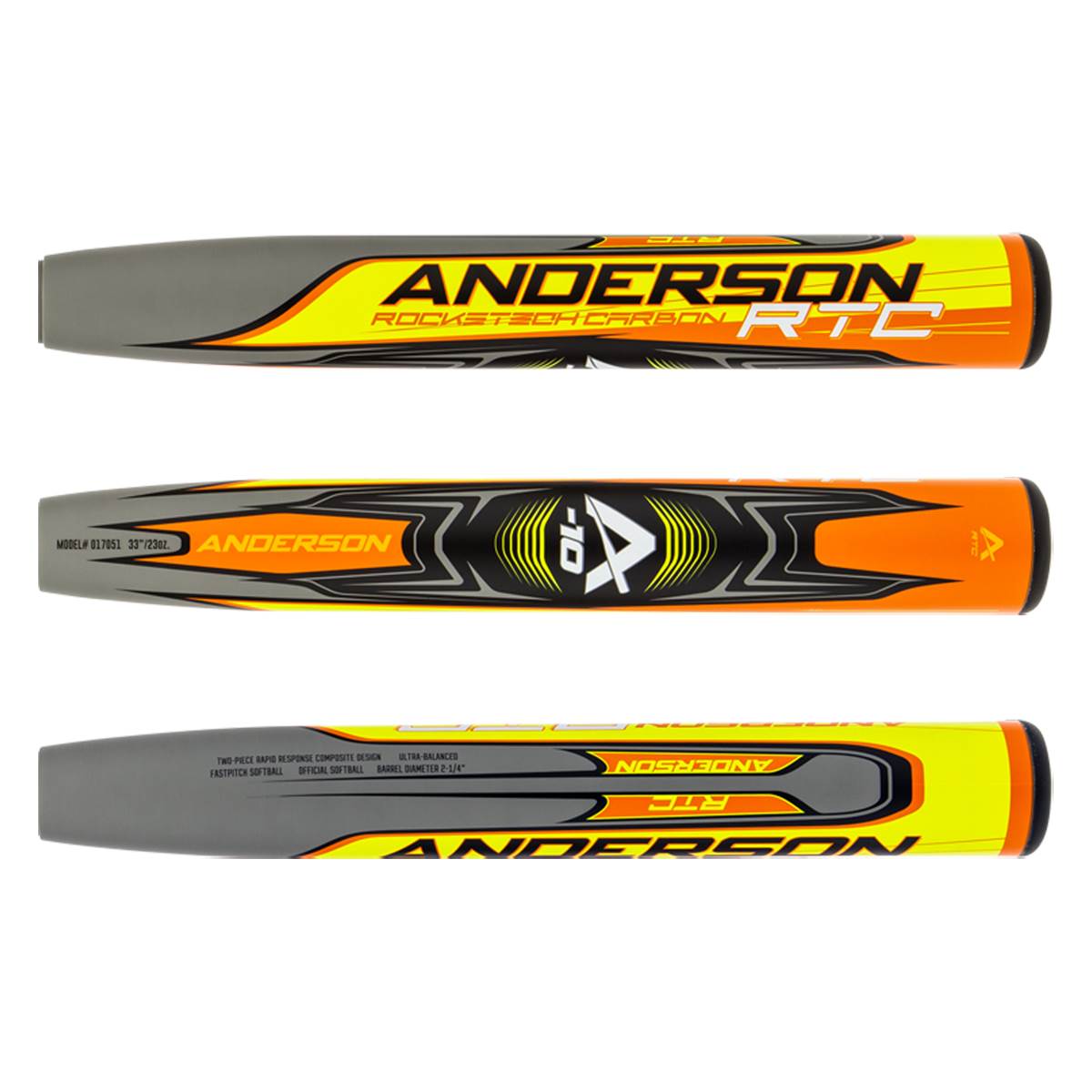 **Anderson Rocketech Carbon Fastpitch Bat - 10oz (2022 Model) Gray & Yellow | Lightweight & Durable for Fastpitch Softball Games & Training**