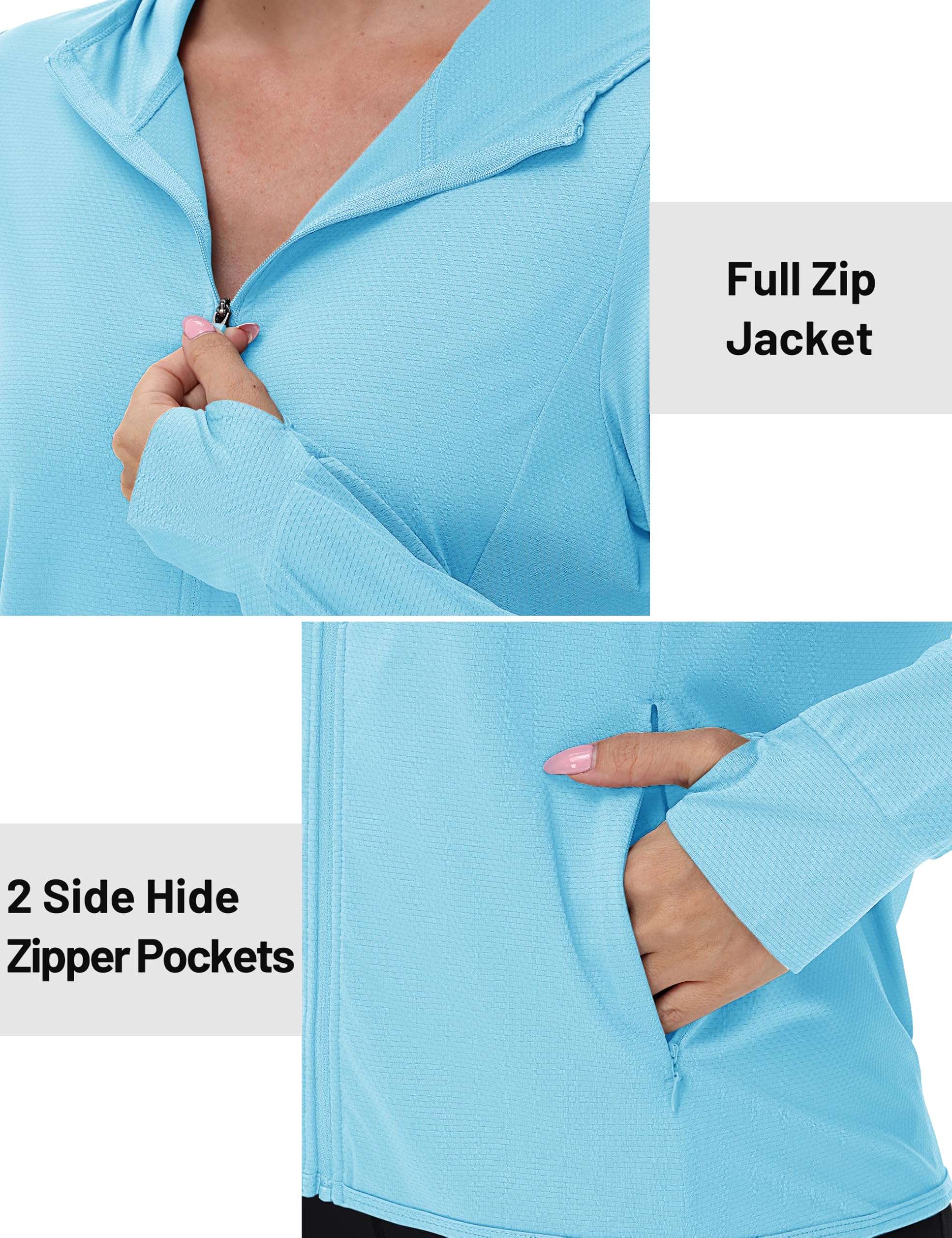 TACVASEN Women's UPF 50+ Sun Protection Hoodie - Lightweight Zip Up UV Shirt with Long Sleeves for Hiking, Running & Outdoor Activities