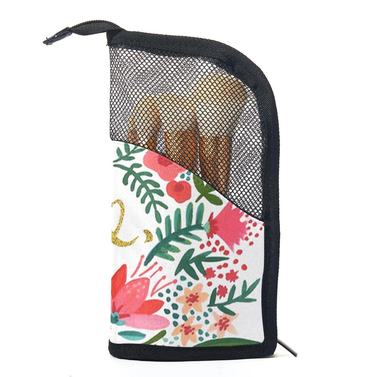 12-Piece Makeup Brush Organizer Bag with Famous Quotes & Floral Design - Portable Travel Cosmetic Brush Holder Case for Professional Makeup Artists & Beauty Enthusiasts (Perfect for Travel, Home Vanity & Salon Use)