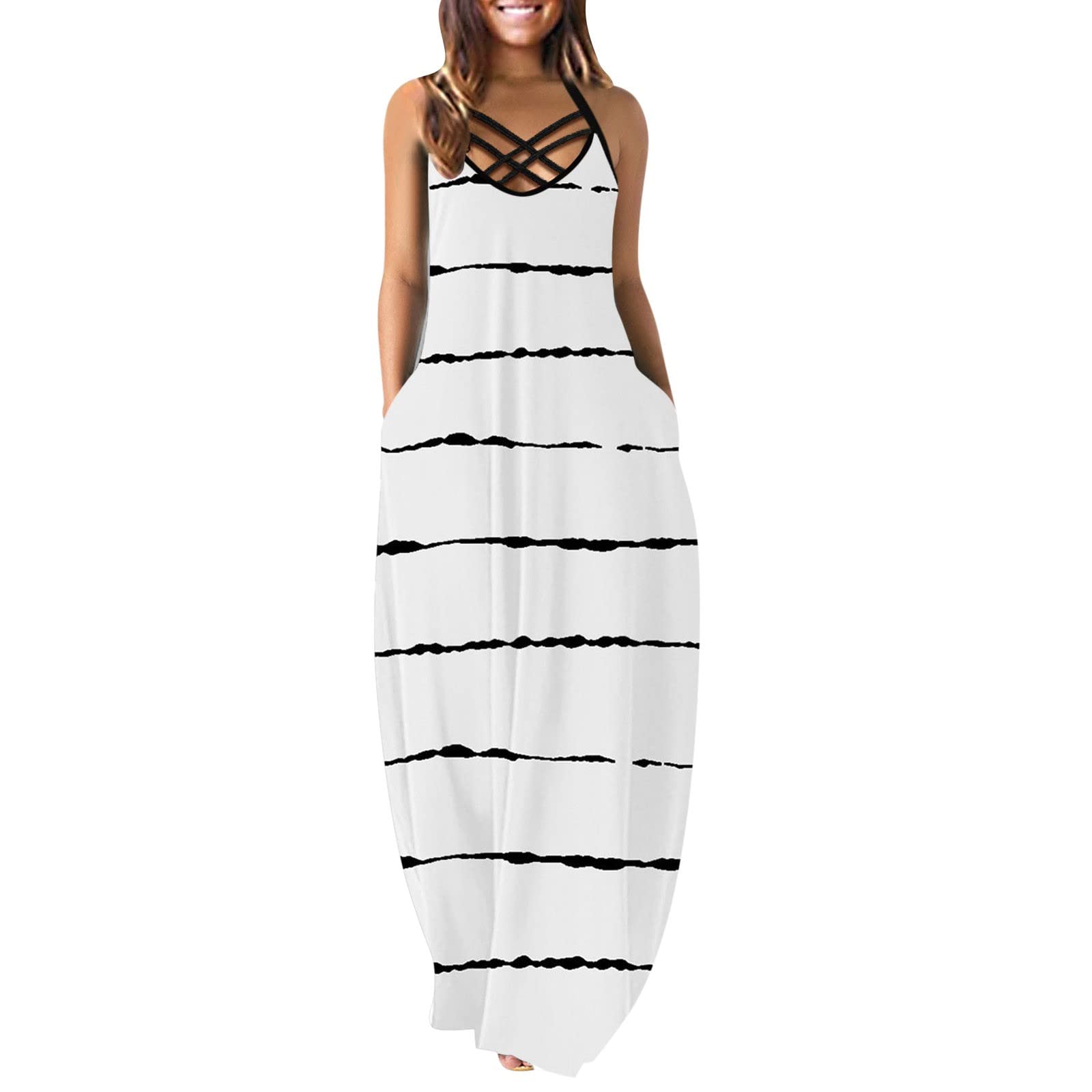 Vintage Floral Sleeveless V-Neck Maxi Dress for Women - Summer Beach Dress with Ruffle Split & Belted Waist - Perfect for Vacation, Date Night & Outdoor Parties