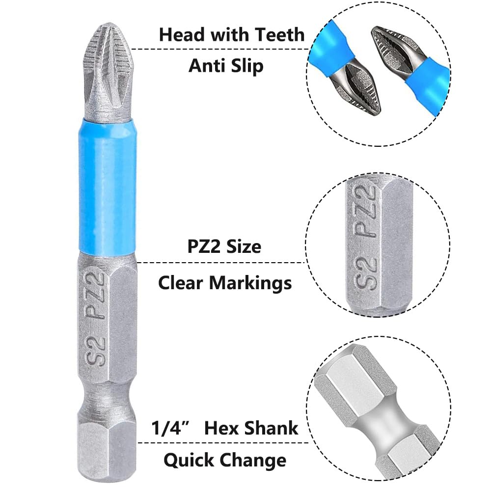 Saipor 10-Piece PZ2 Magnetic Screwdriver Bit Set - 50mm/2