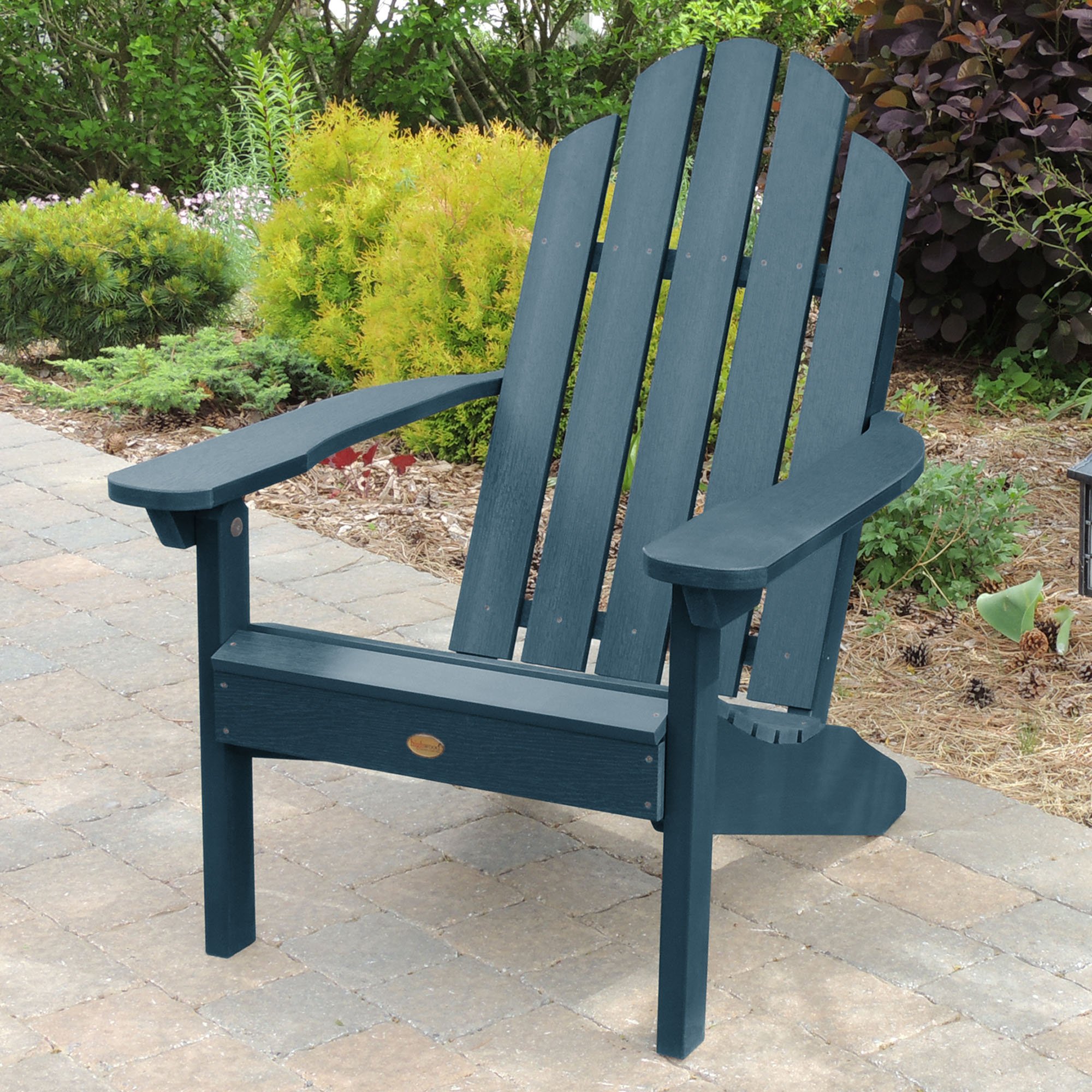 Highwood Classic Westport Adirondack Chair with Ottoman - Nantucket Blue - Weather-Resistant Outdoor Patio Furniture for Garden, Poolside & Backyard Relaxation