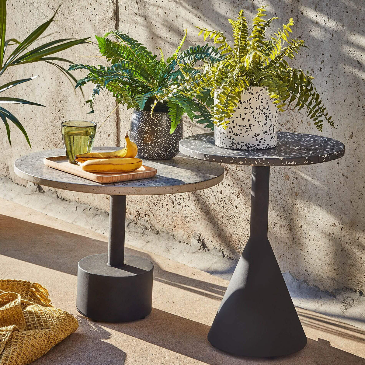 Delano Black Terrazzo Side Table - 16 Inch Round End Table for Living Room, Bedroom, or Office - Modern Accent Table with Durable Marble-Like Finish