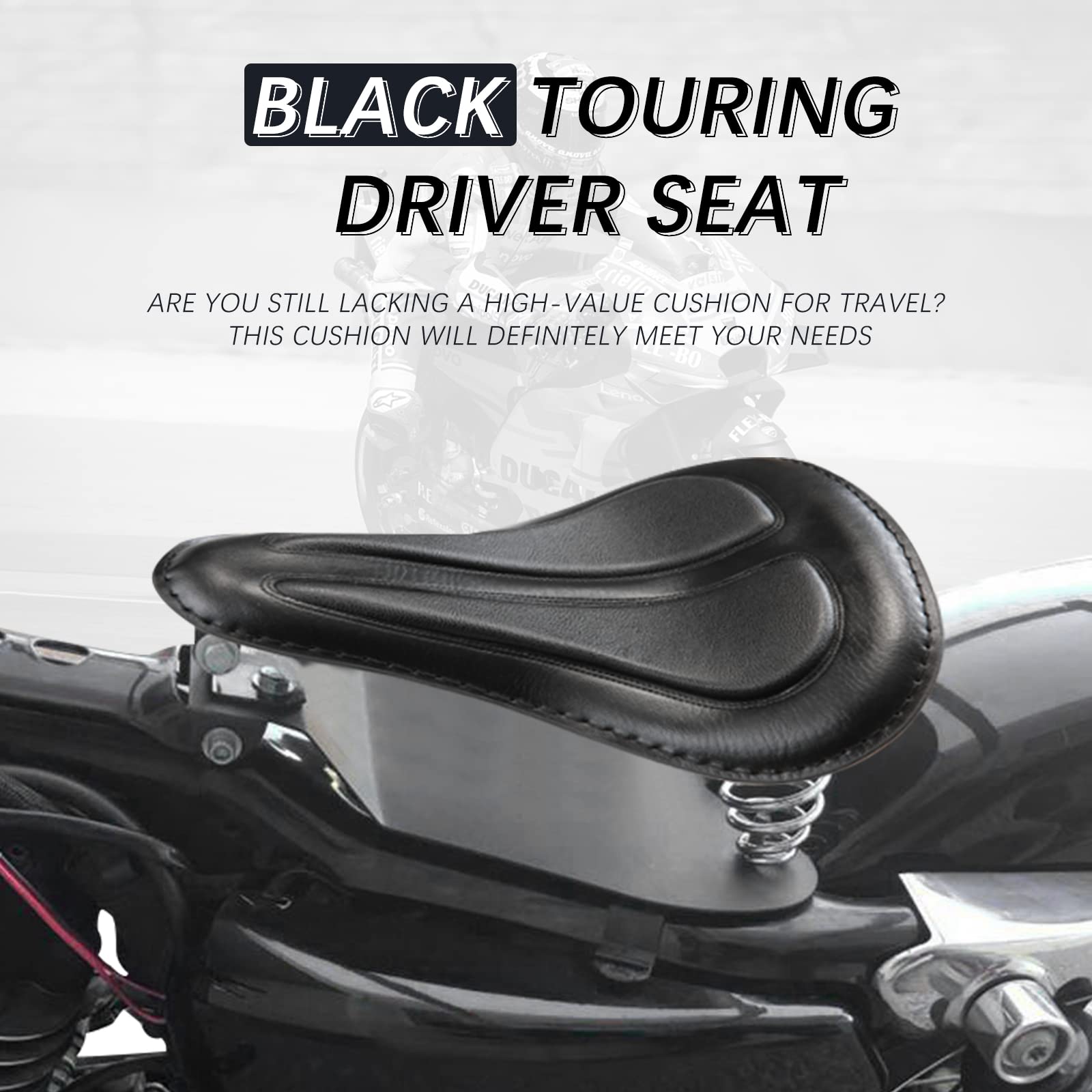 DREAMIZER Sportster Solo Motorcycle Seat - Black Leather Spring Driver Saddle for Harley Iron 883, 1200 Custom, Chopper & Bobber | Comfortable Riding for Cruisers & Long Distance Trips