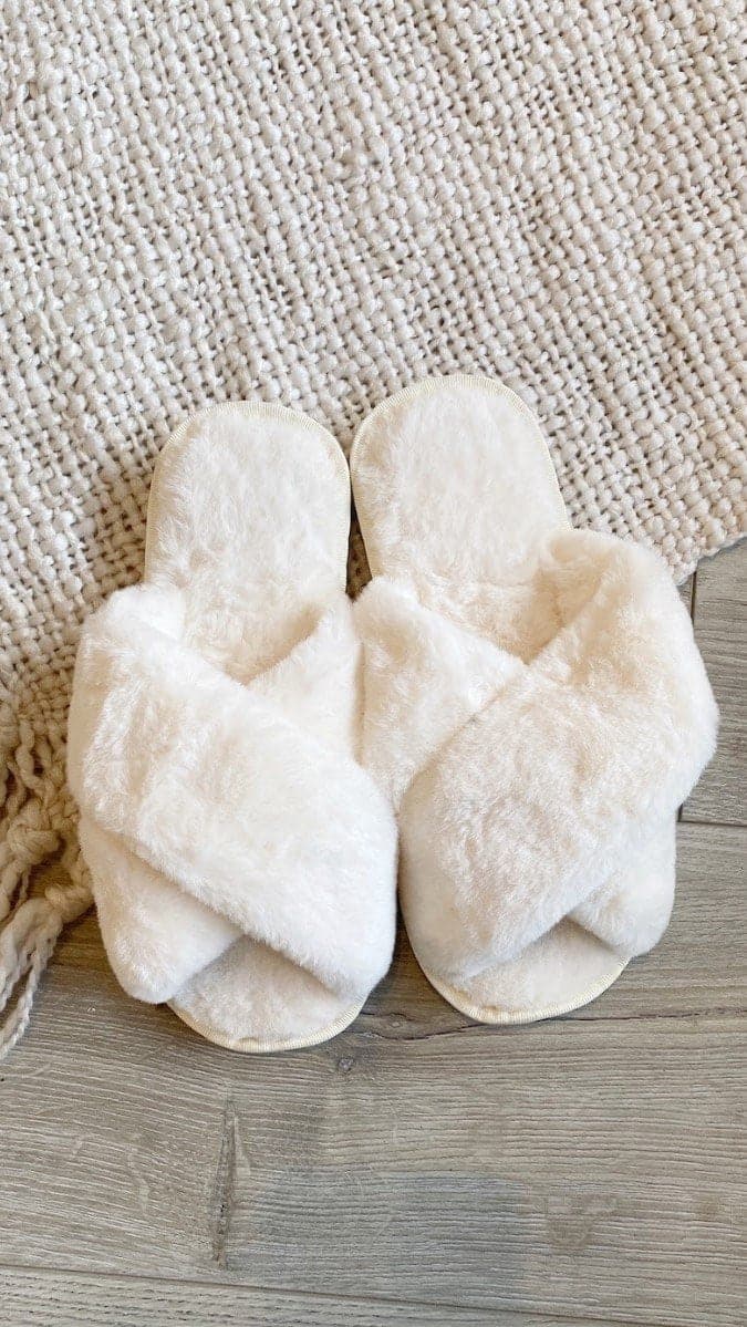 Jessica Fluffy Slippers for Women - Soft White Plush House Slippers with Non-Slip Sole - Perfect for Indoor Comfort, Lounge Wear & Cozy Home Relaxation