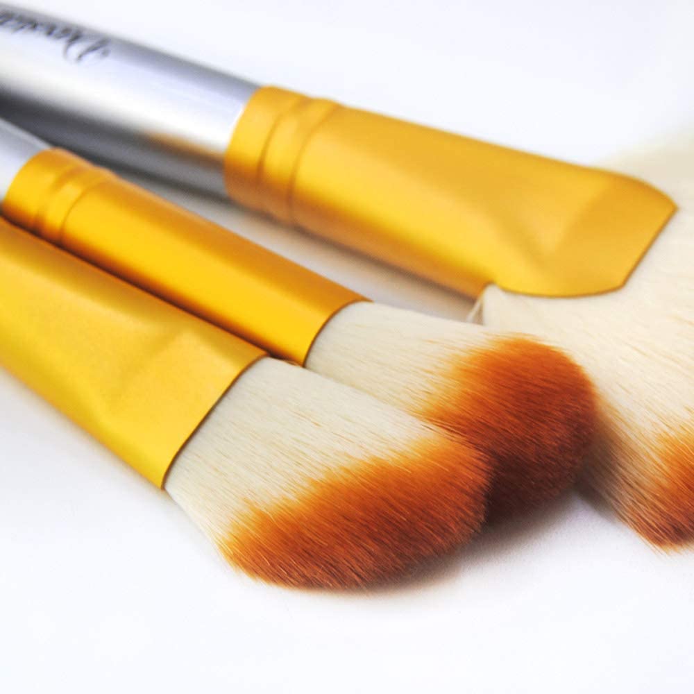Professional Bright Yellow Makeup Brush Set - Vegan Synthetic Fiber Bristles for Foundation, Eyeshadow, Blending, Blush & Concealer | Includes Travel Pouch | Perfect for Everyday Makeup, Travel & Professional Use